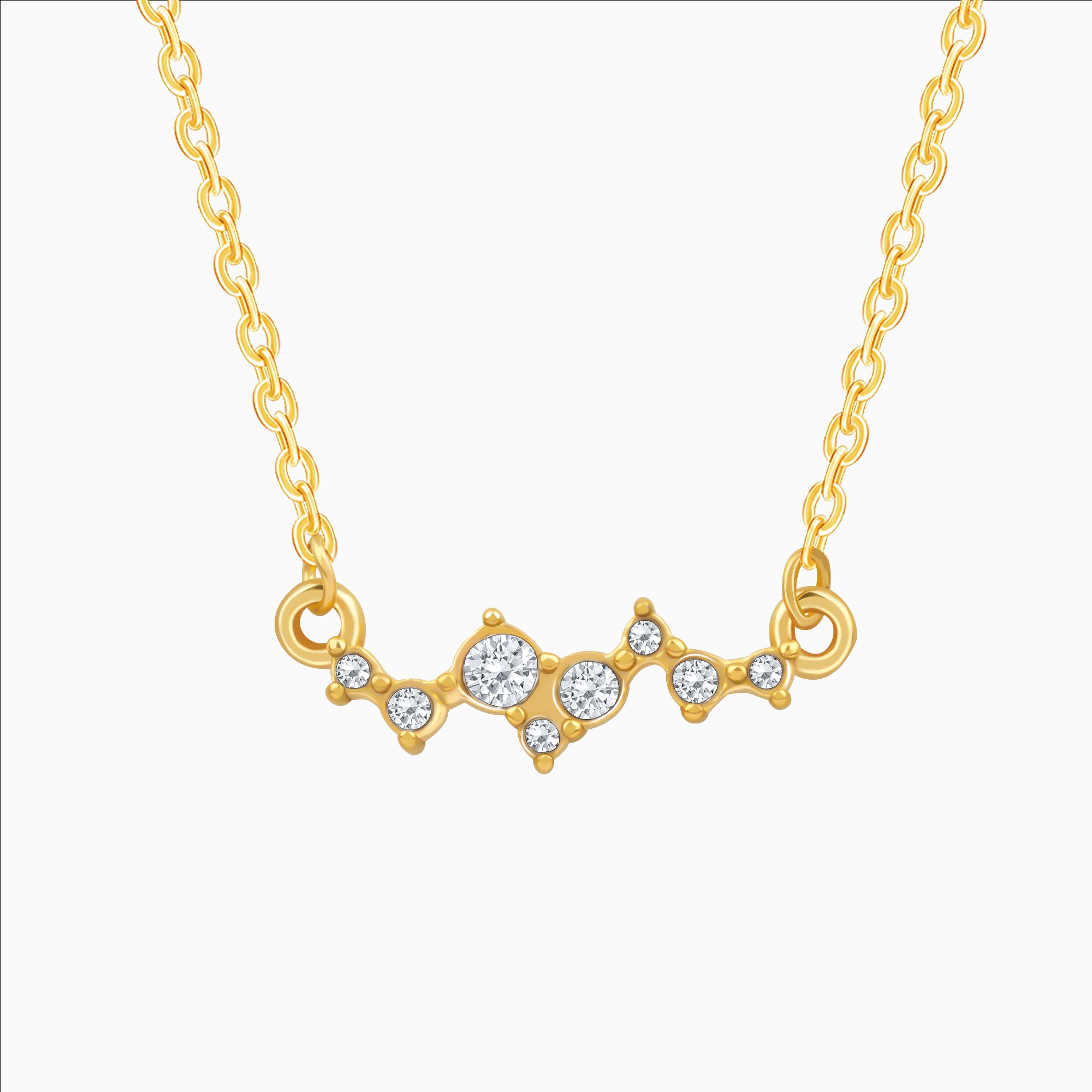 Gold necklace with clustered zircon stones
