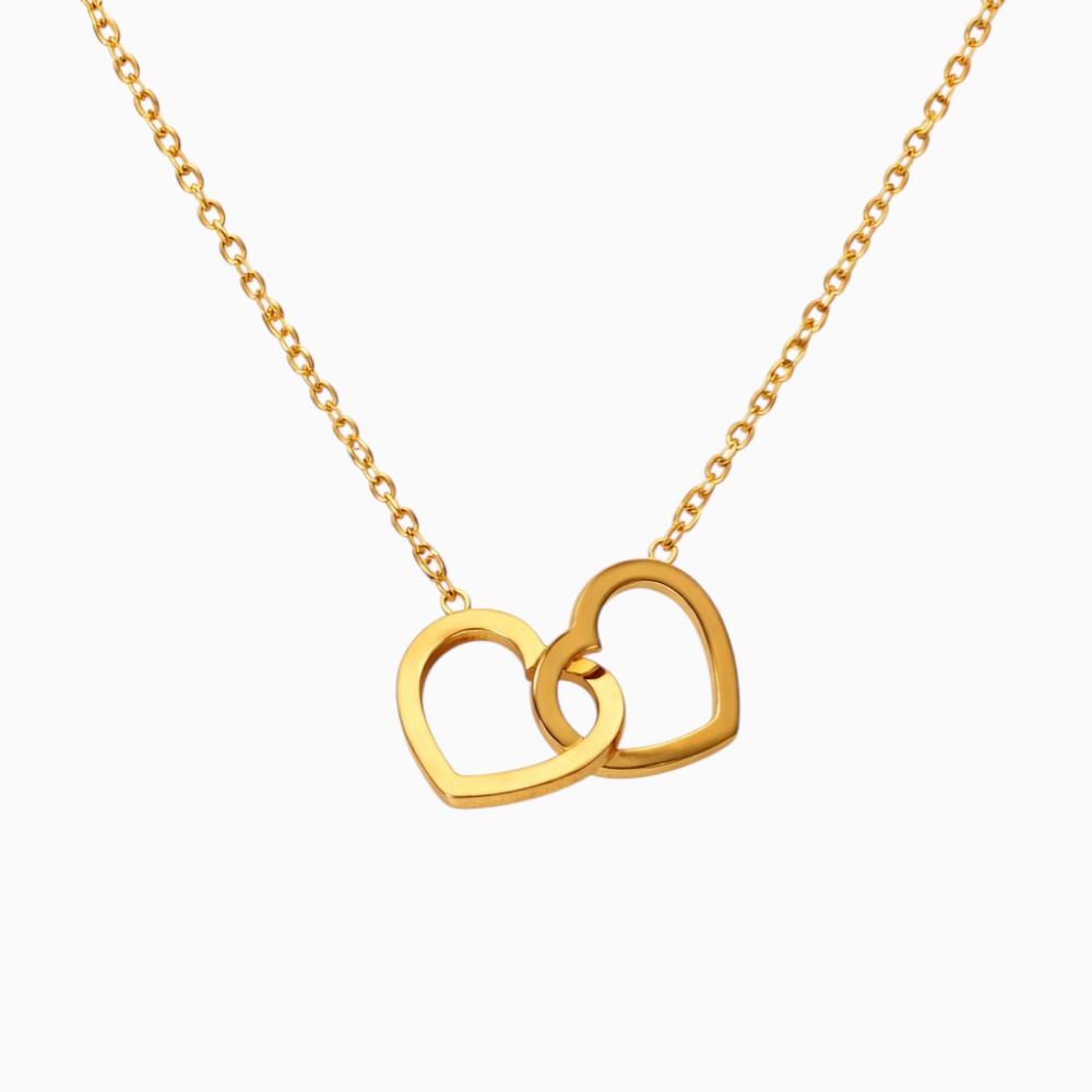 18K Gold Plated Interlock Double Heart Necklace