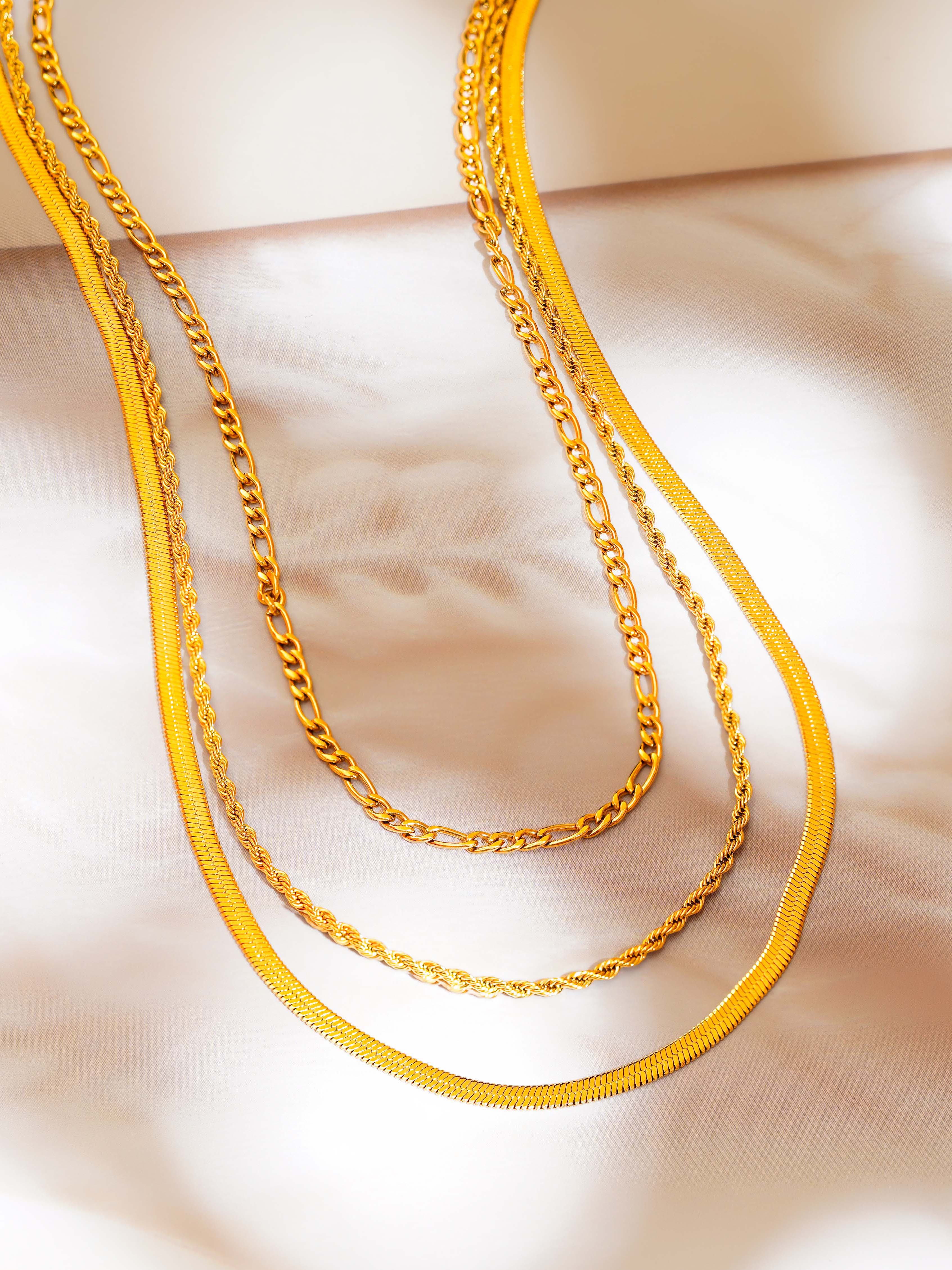 Three Layer Necklace Figaro, Rope & Snake Chains
