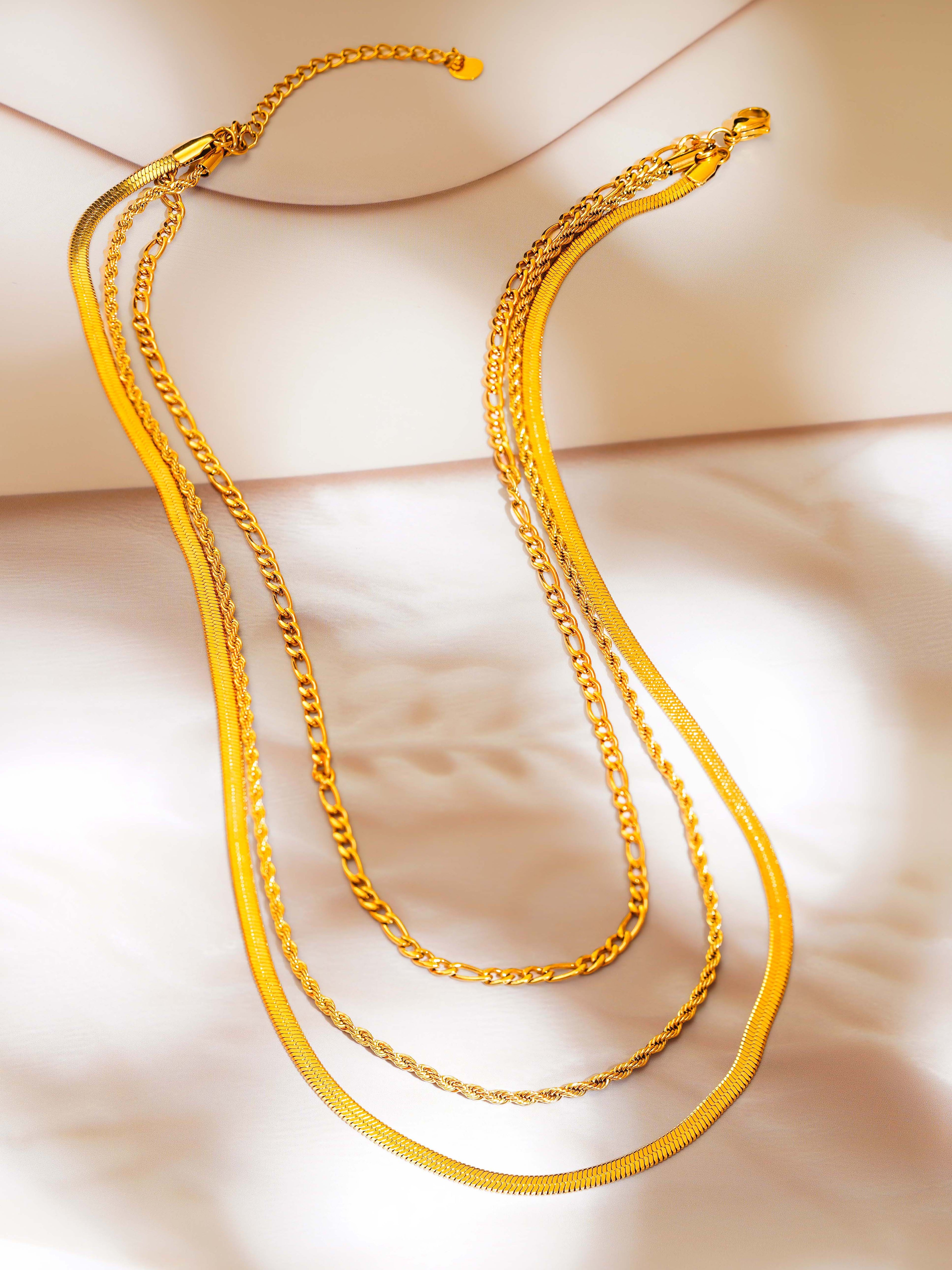 Three Layer Necklace Figaro, Rope & Snake Chains