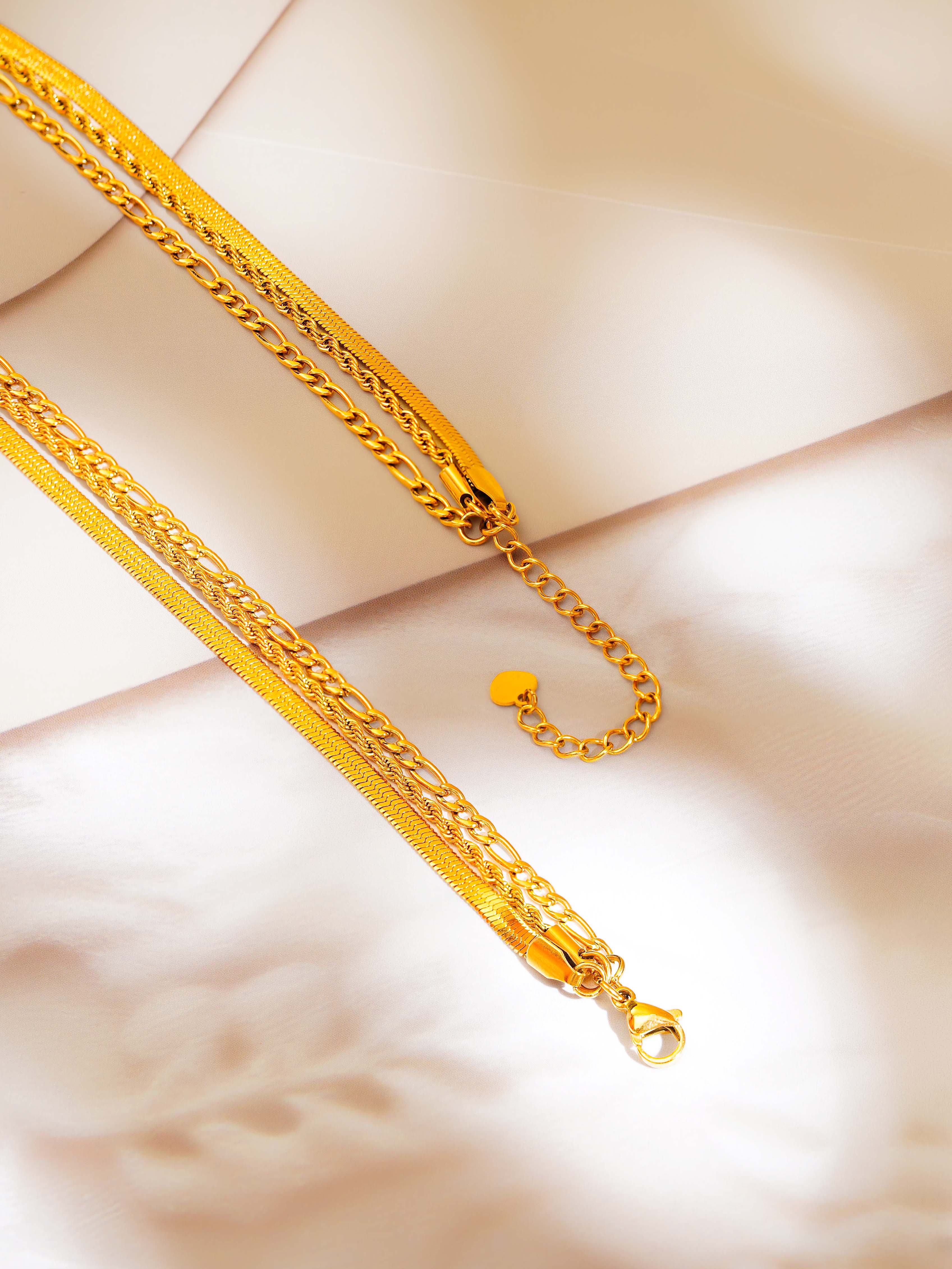 Three Layer Necklace Figaro, Rope & Snake Chains