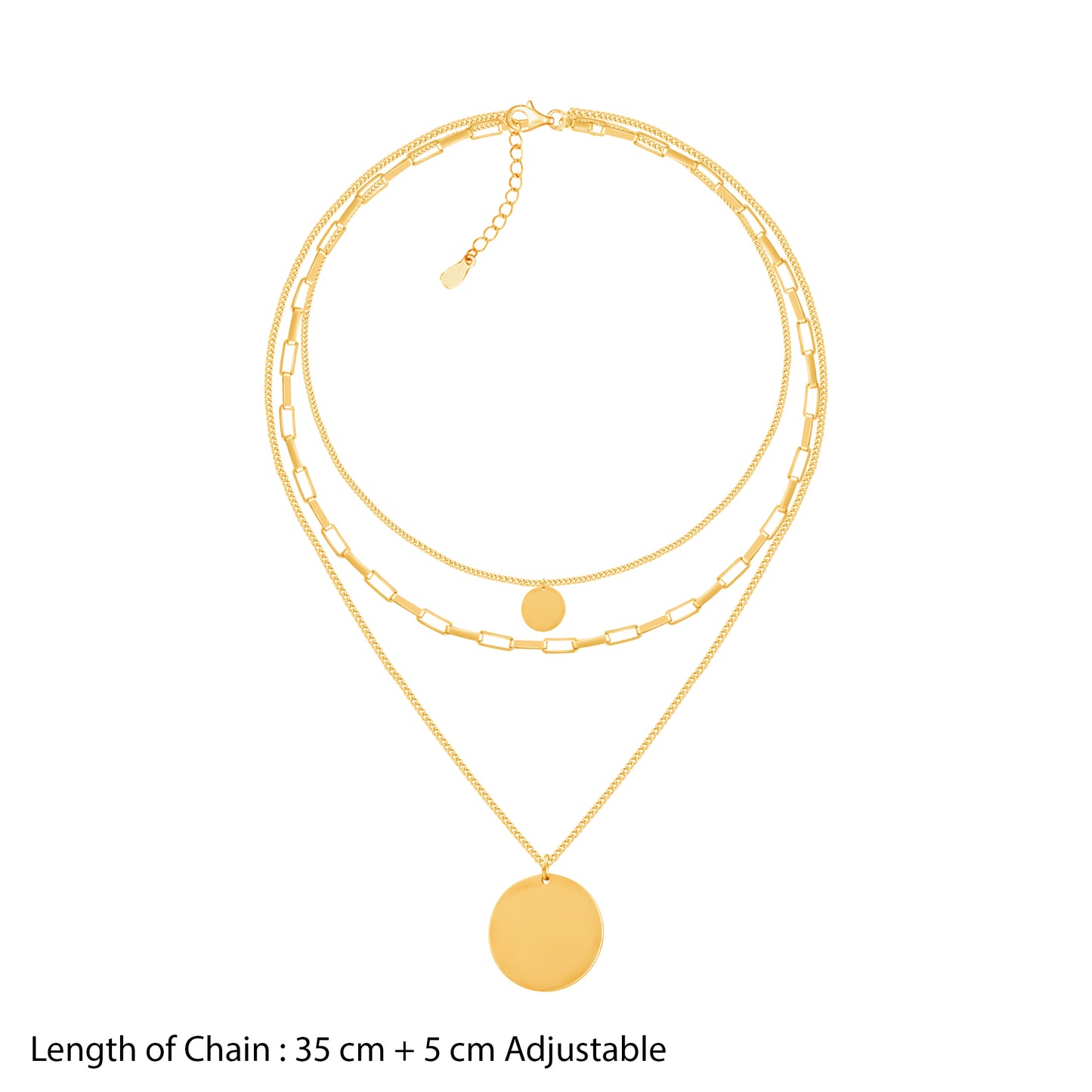 18K Gold Plated Triple Layer Stacked Coin Pendant Gold Statement Necklace