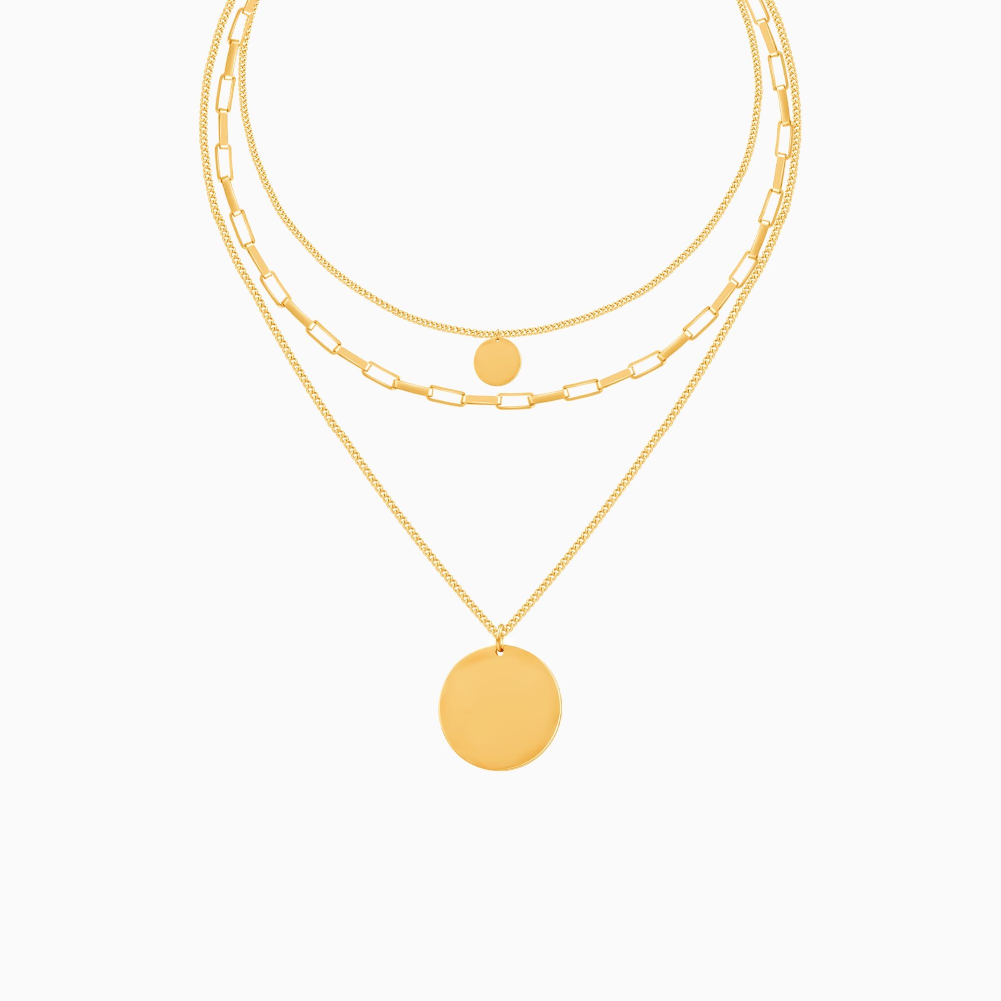 18K Gold Plated Triple Layer Stacked Coin Pendant Gold Statement Necklace