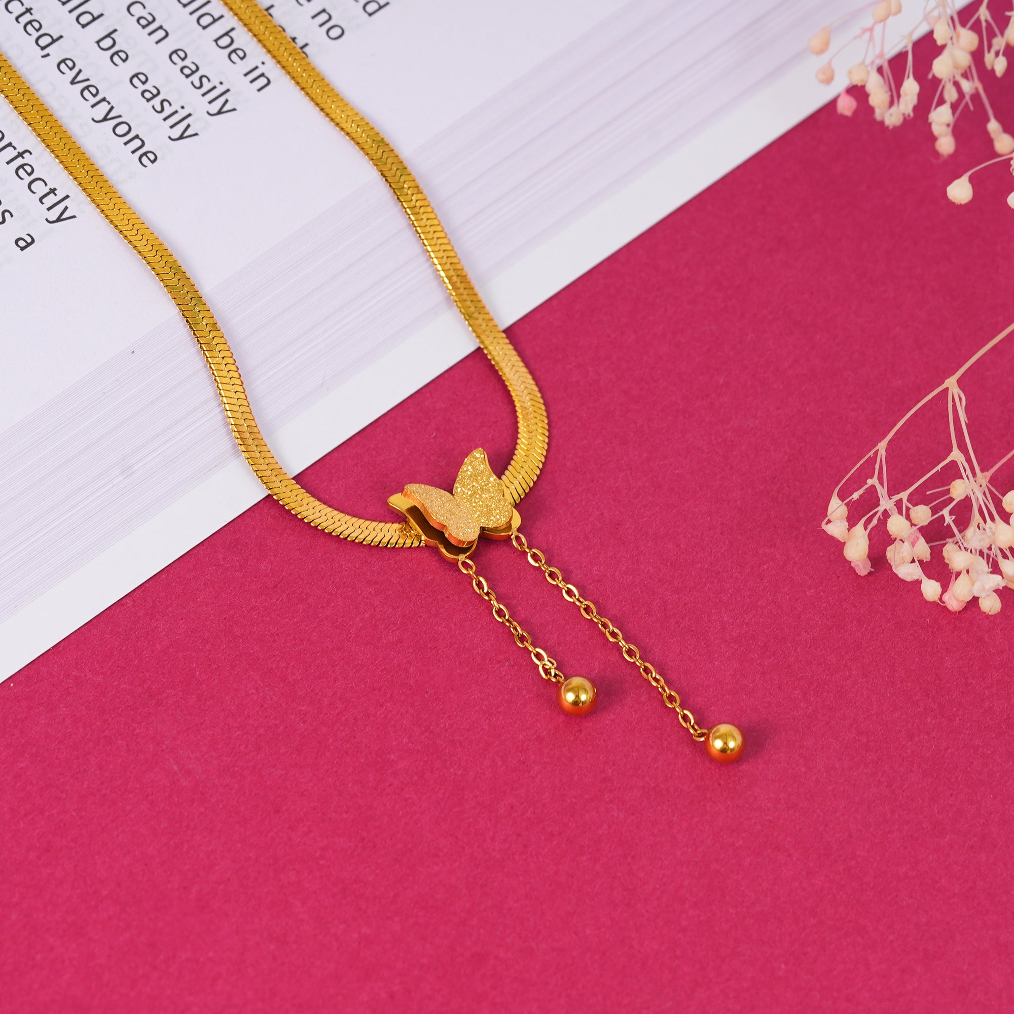 18K Gold Plated Golden Flutter Butterfly Necklace