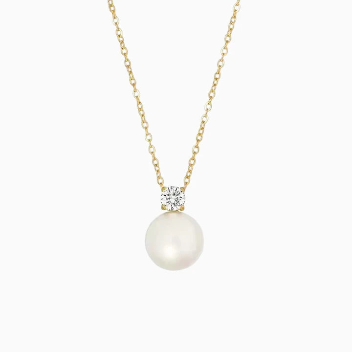 Lustrous Bond Pearl Pendant Dainty Necklace - Gold Color