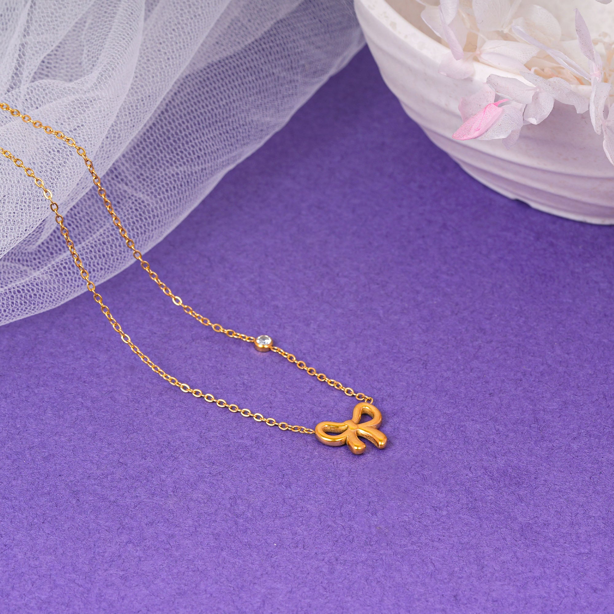 18K Gold Plated Golden Grace Bow-Knot Pendant Necklace