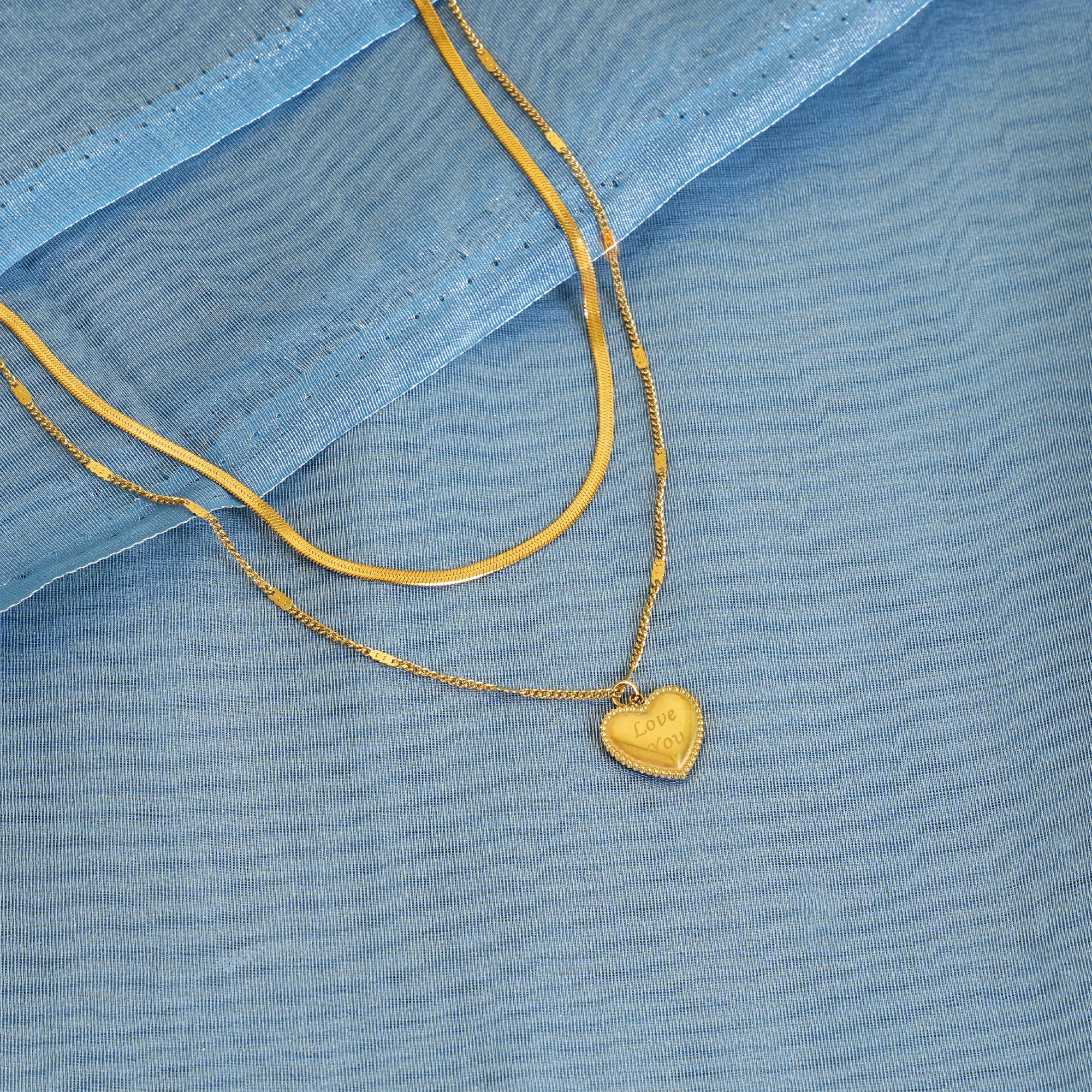 18K Gold Plated Layered Love Heart Pendant Necklace