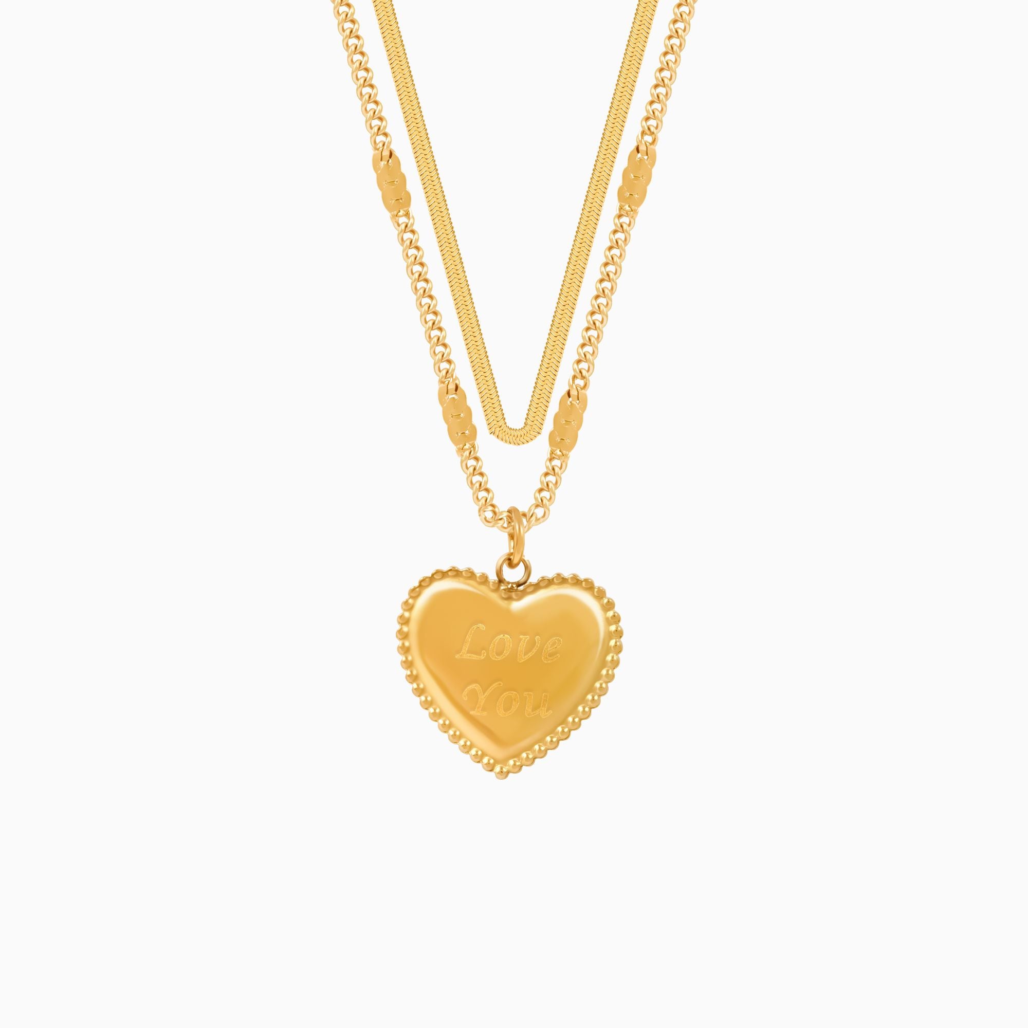 18K Gold Plated Layered Love Heart Pendant Necklace