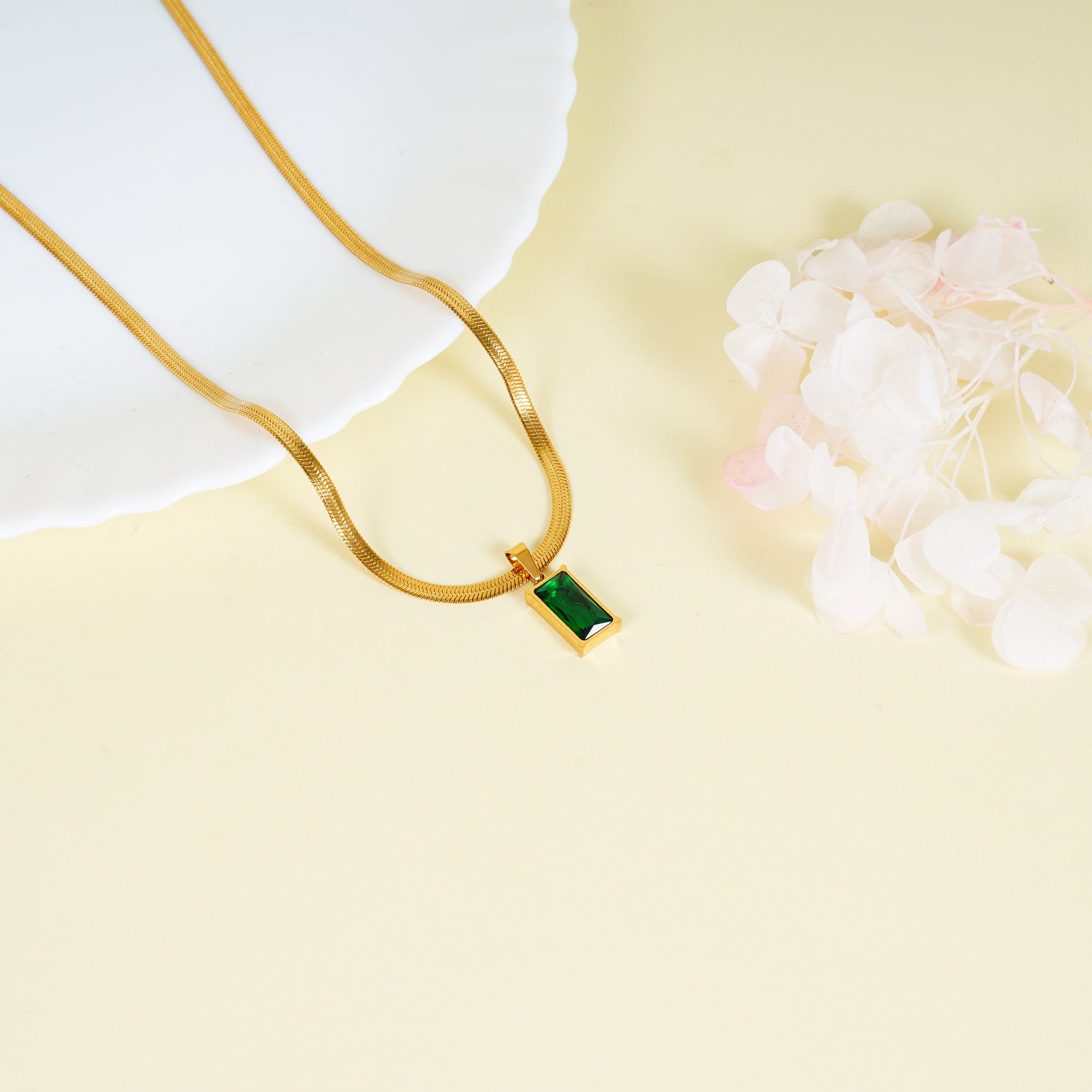 18K Gold Plated Emerald Pendant Necklace