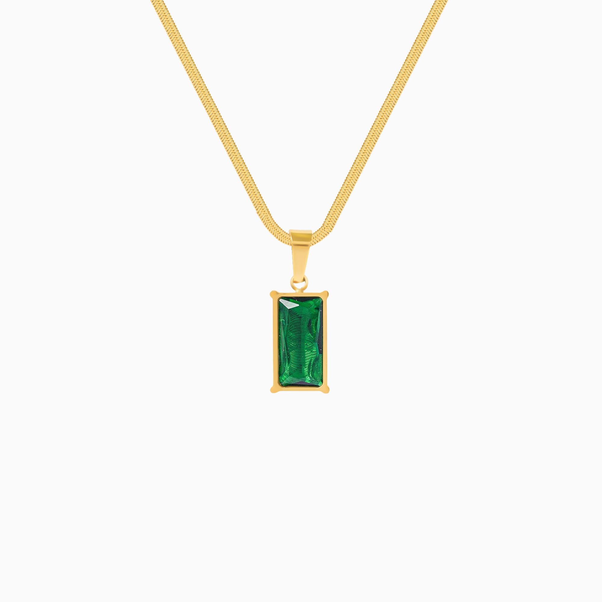 18K Gold Plated Emerald Pendant Necklace
