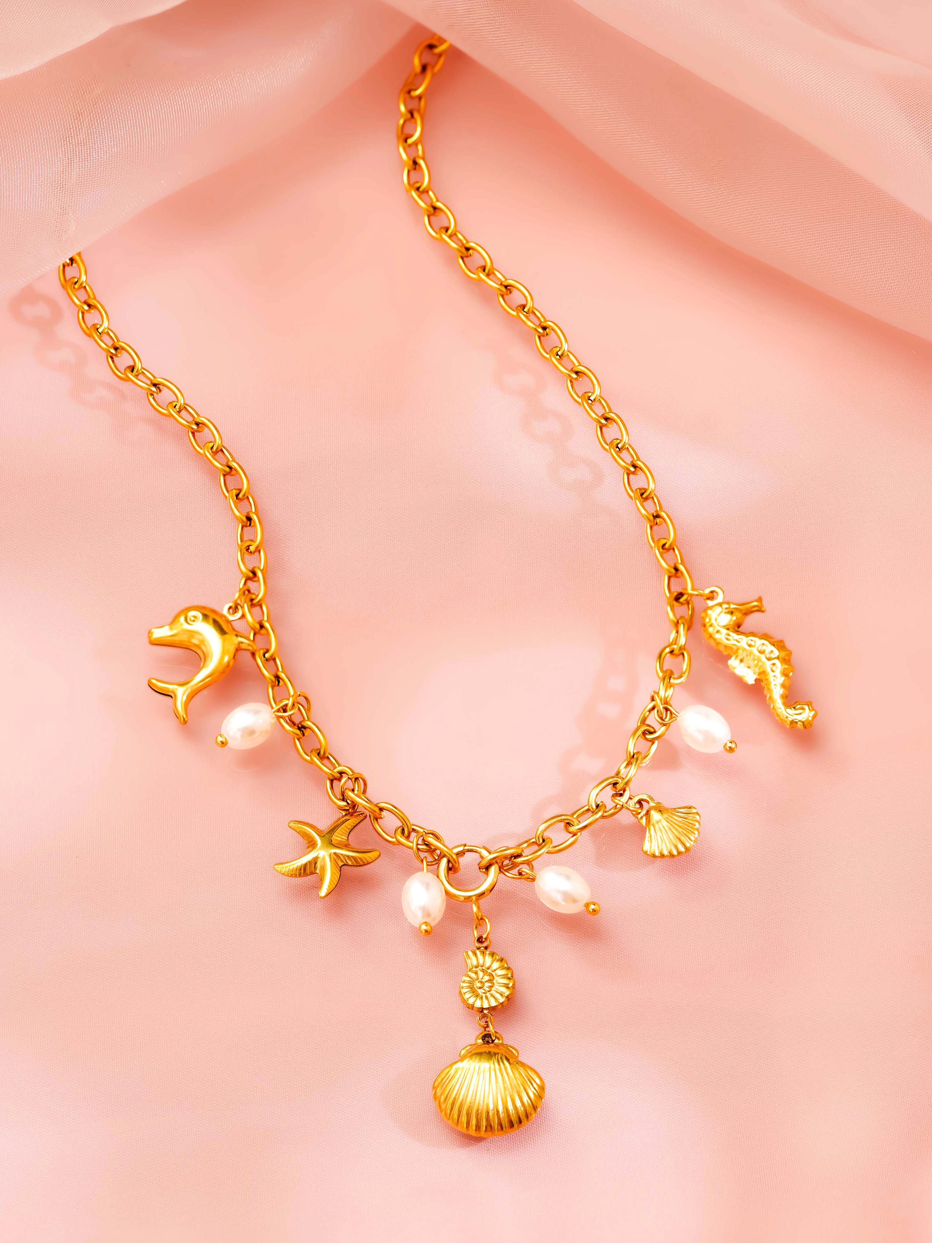 18K Gold Plated Beach Charms Necklace