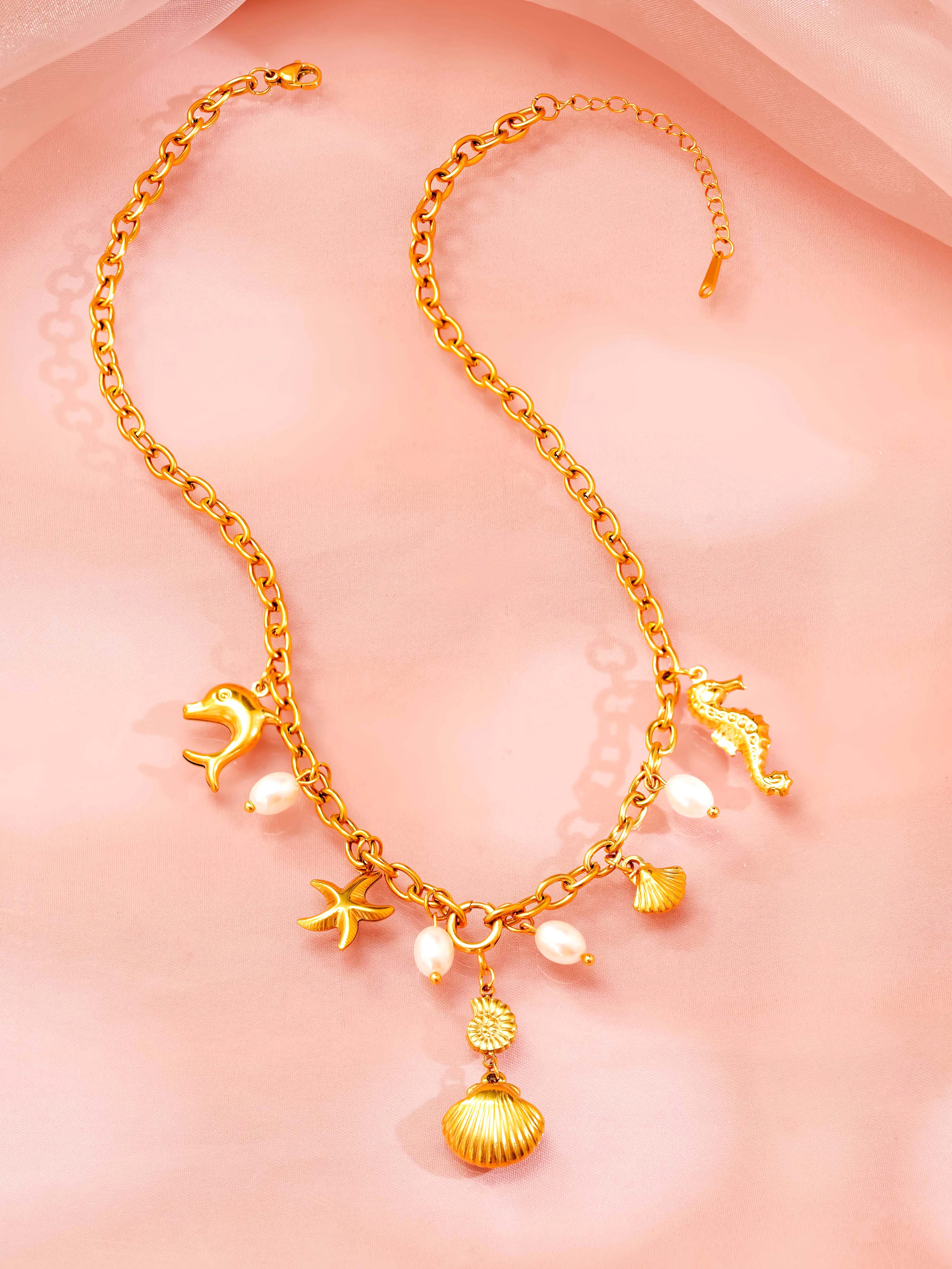 18K Gold Plated Beach Charms Necklace