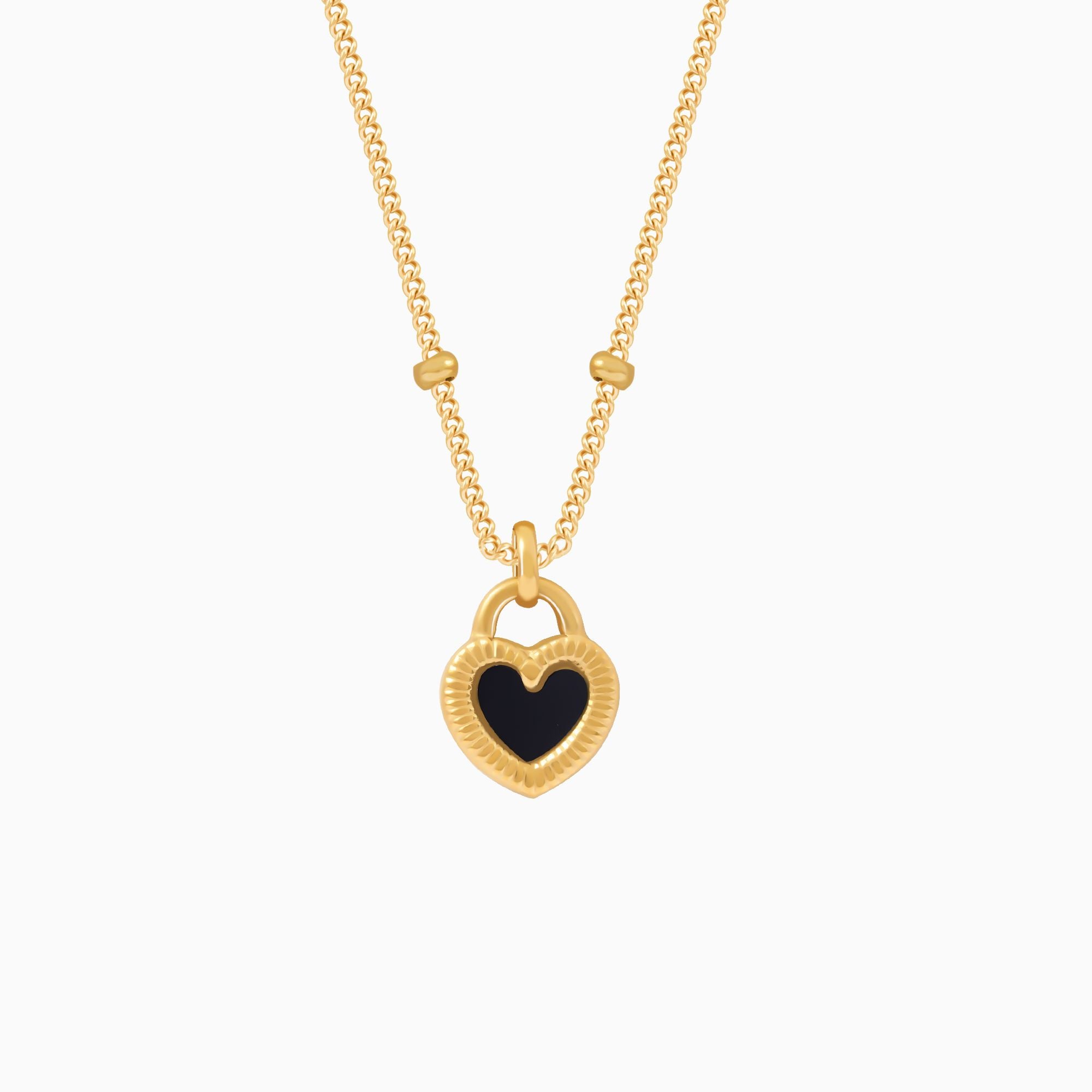 18K Gold Plated Two Sides of Love - Black & White Heart Pendant Necklace