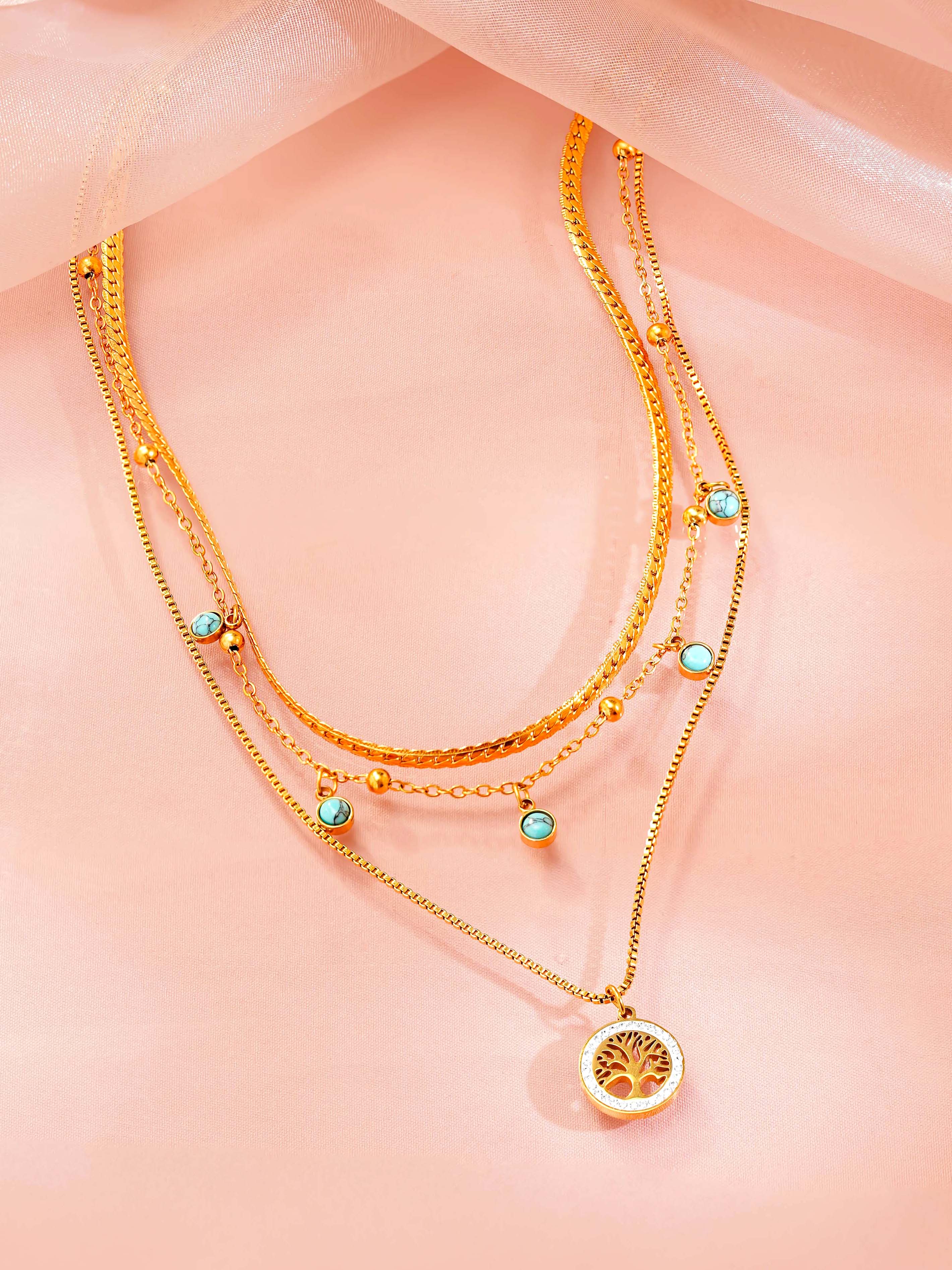 18K Gold Plated Tree of Life Layered Necklace