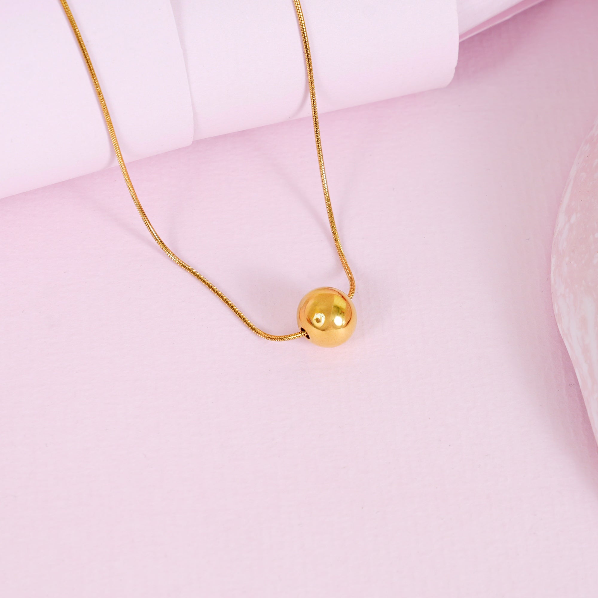 18K Gold Plated Golden Orb Minimal Ball Pendant Necklace