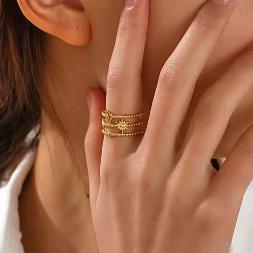 Triple Layer Moon Star Ring