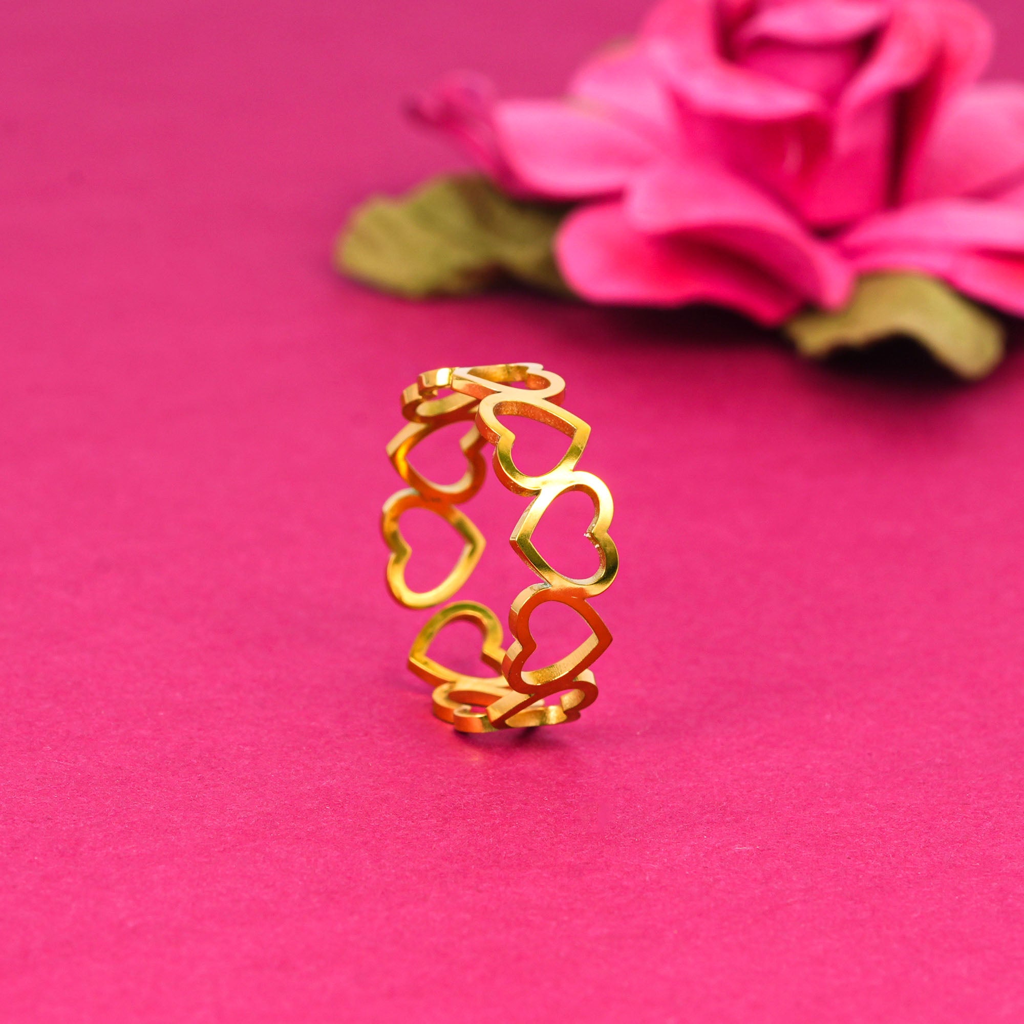 18K Gold Plated Heart Love Adjustable Dainty Ring