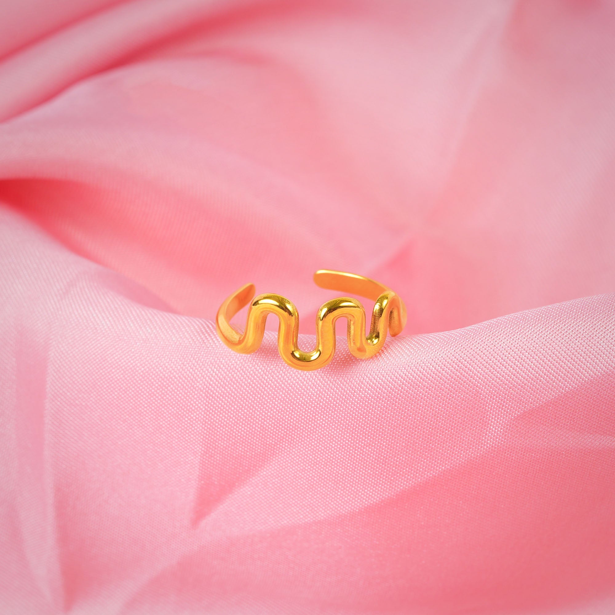 18K Gold Plated Ocean Waves Adjustable Ring