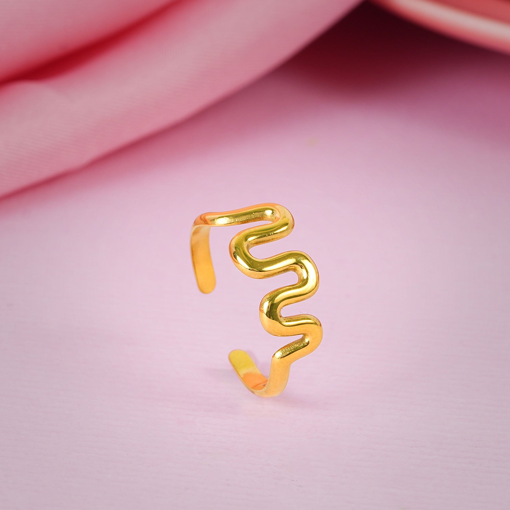 18K Gold Plated Ocean Waves Adjustable Ring