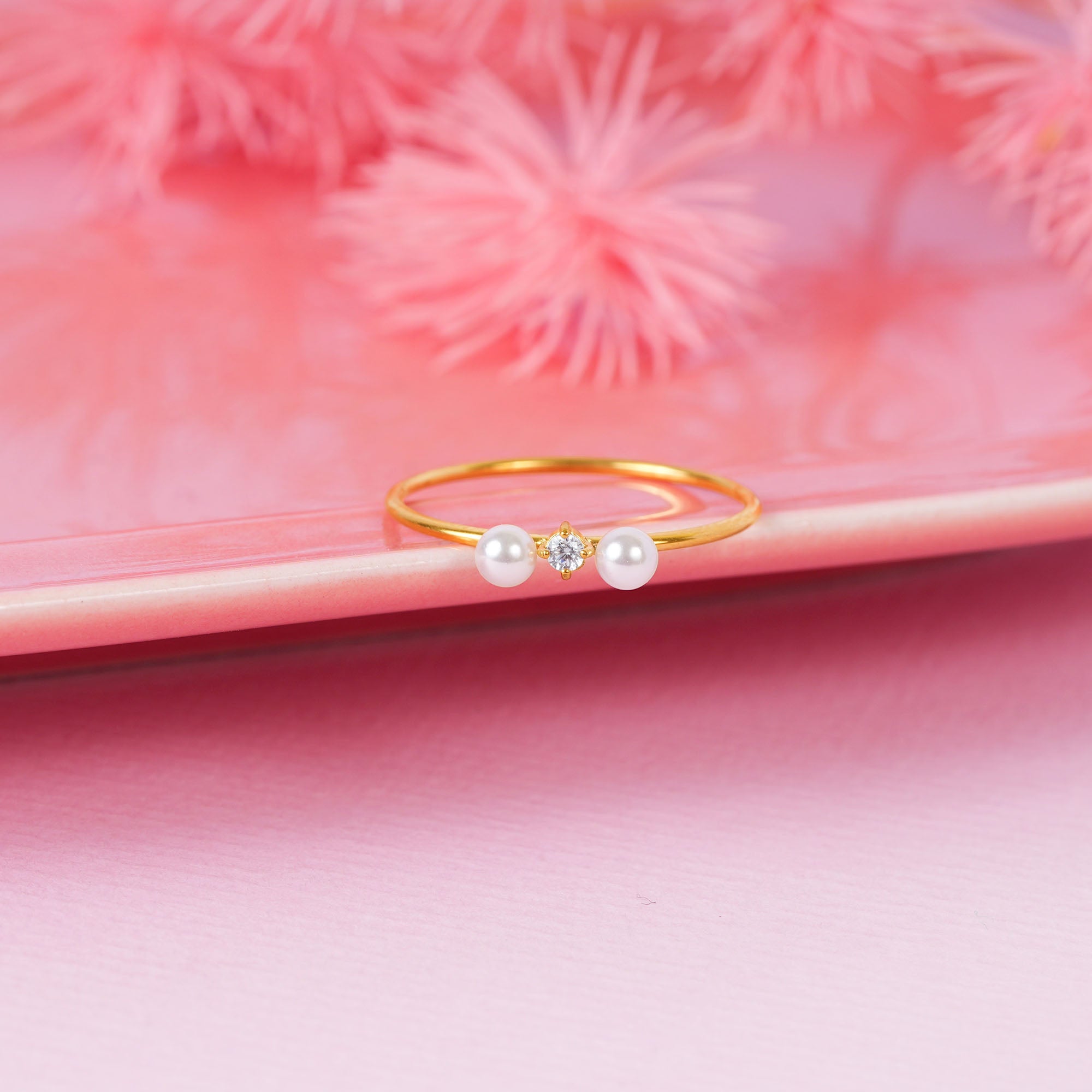 18k Gold Plated Twin Pearl Ring