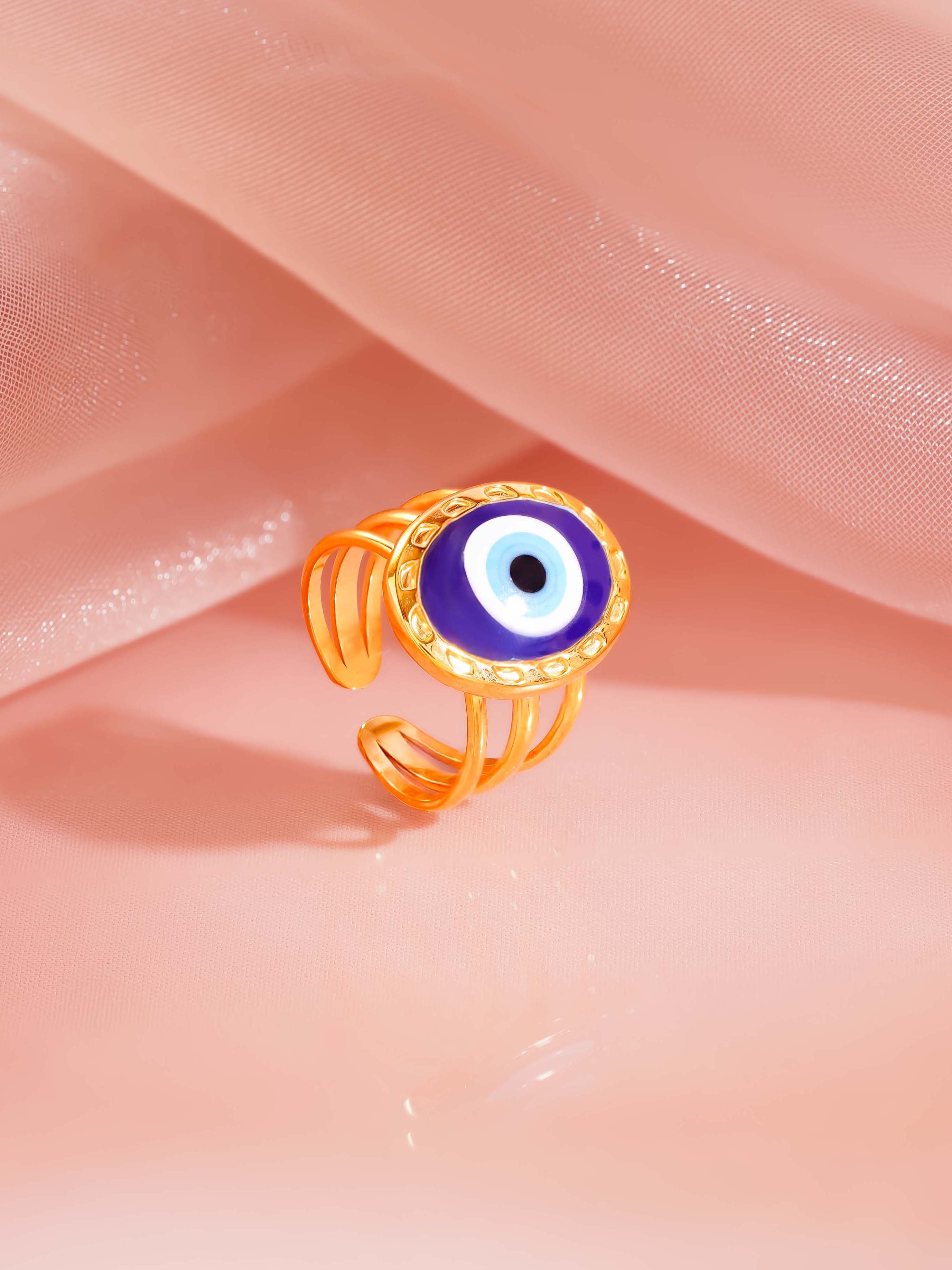 18K Gold Plated Evil Eye Adjustable Ring