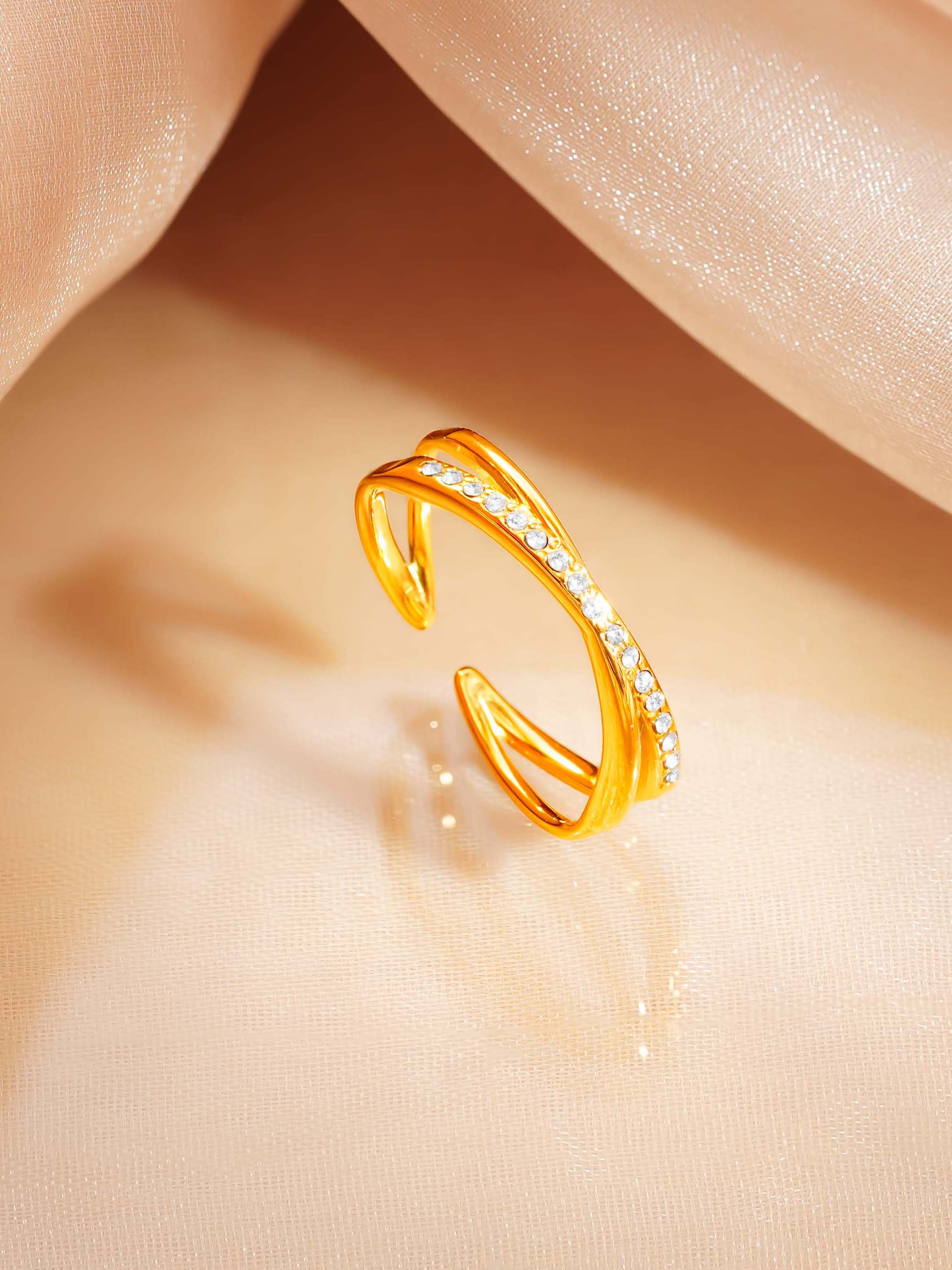 18K Gold Plated Intertwined CZ Band Ring