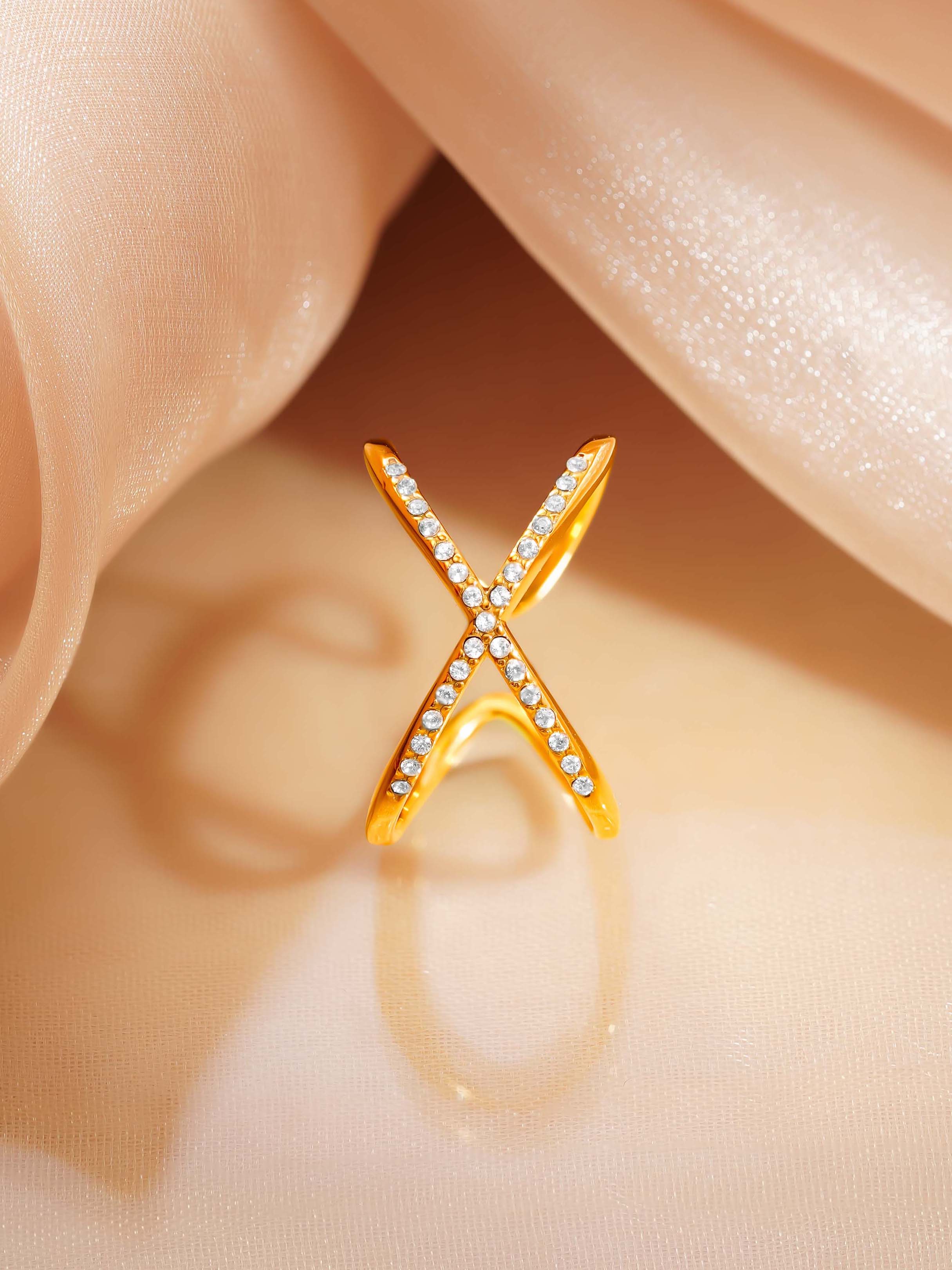 18K Gold Plated Criss Cross CZ Ring