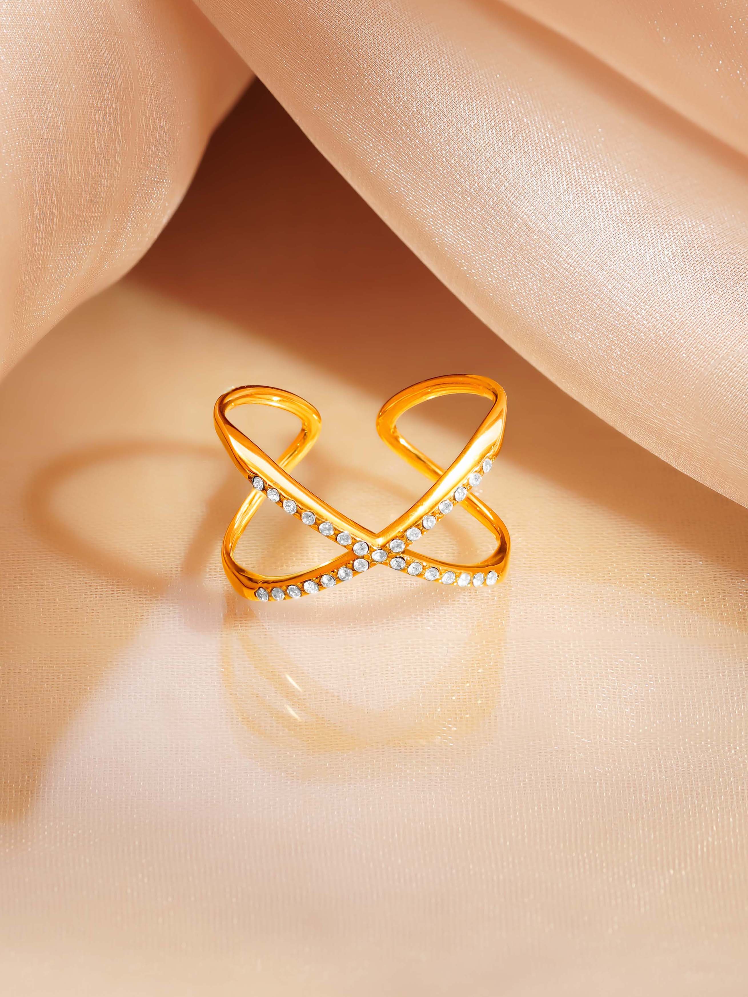 18K Gold Plated Criss Cross CZ Ring