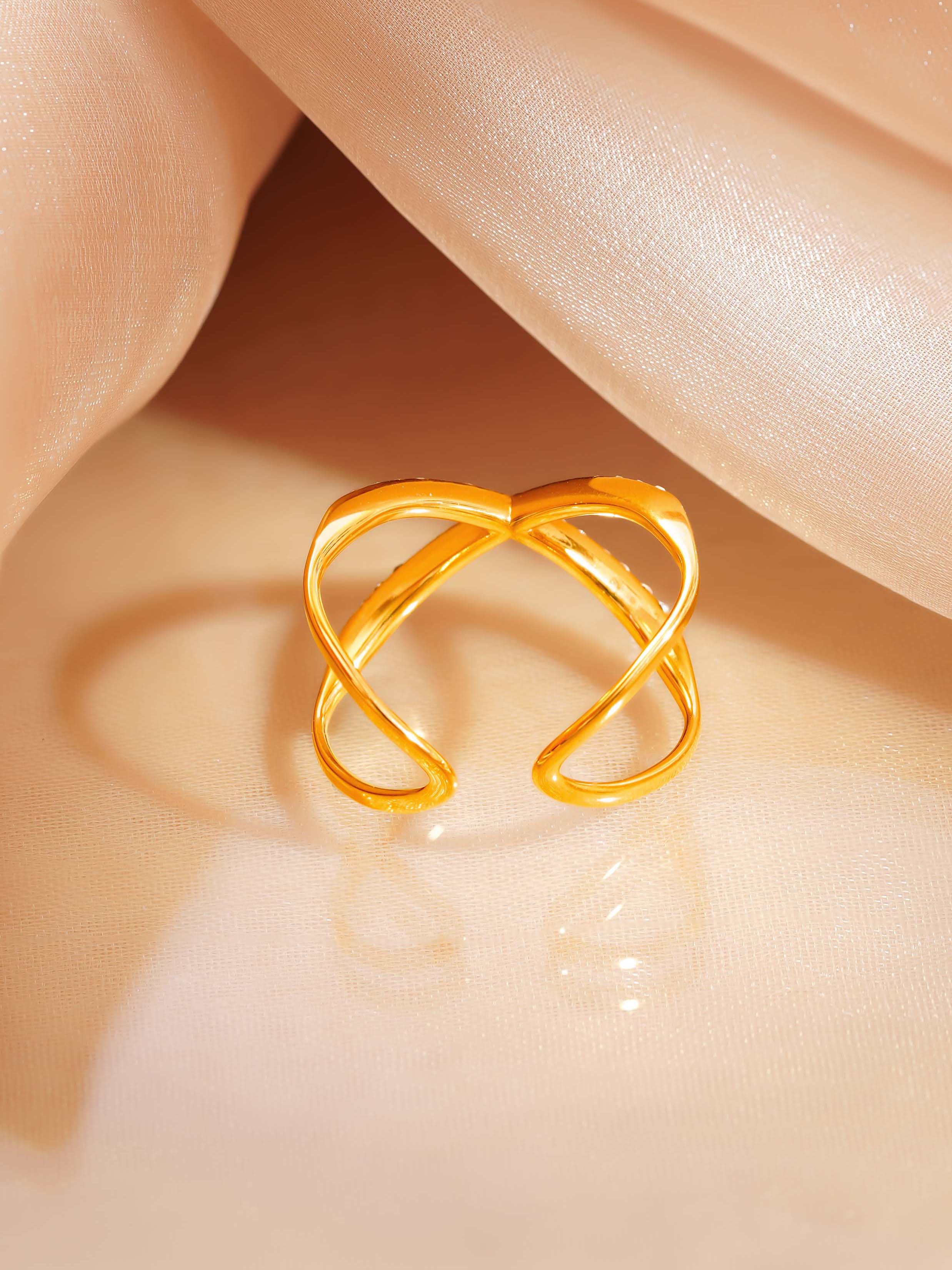18K Gold Plated Criss Cross CZ Ring