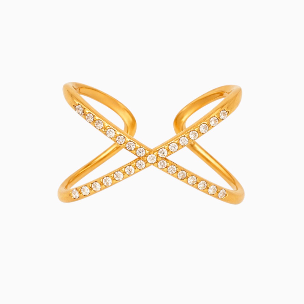 18K Gold Plated Criss Cross CZ Ring