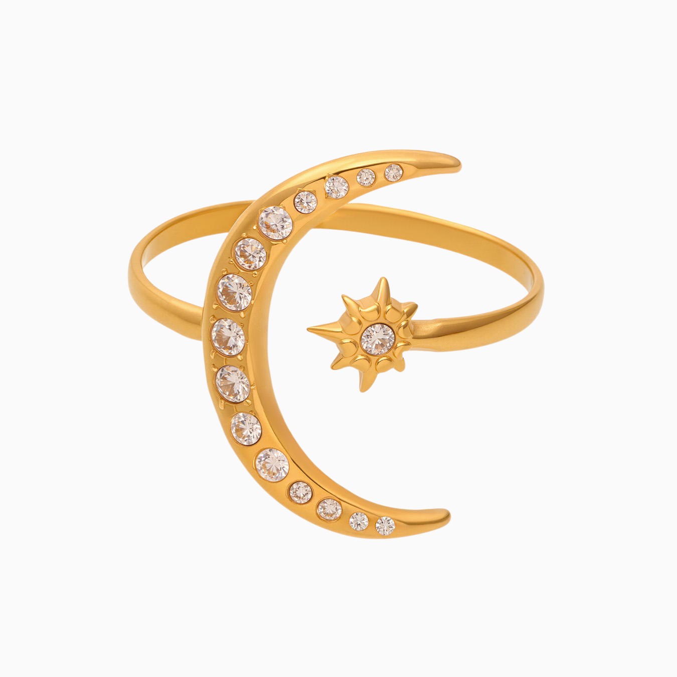 18K Gold Plated Crescent Moon & Star Open Ring
