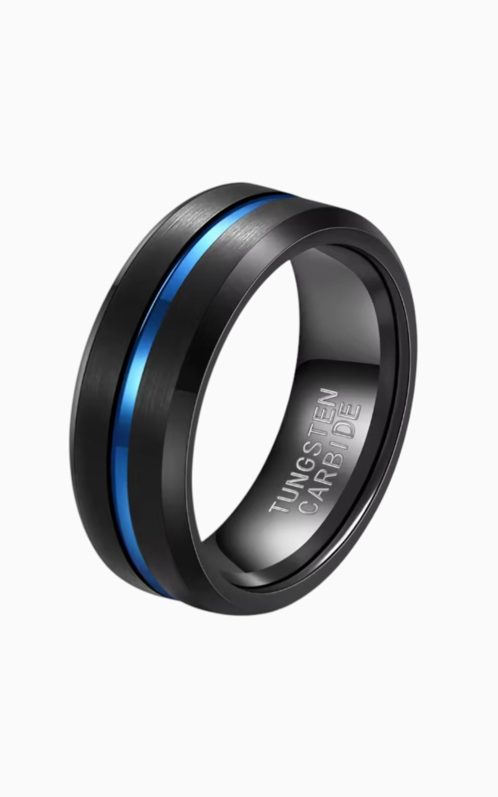 Black Tungsten Men’s Ring with Blue Inlay for Mens