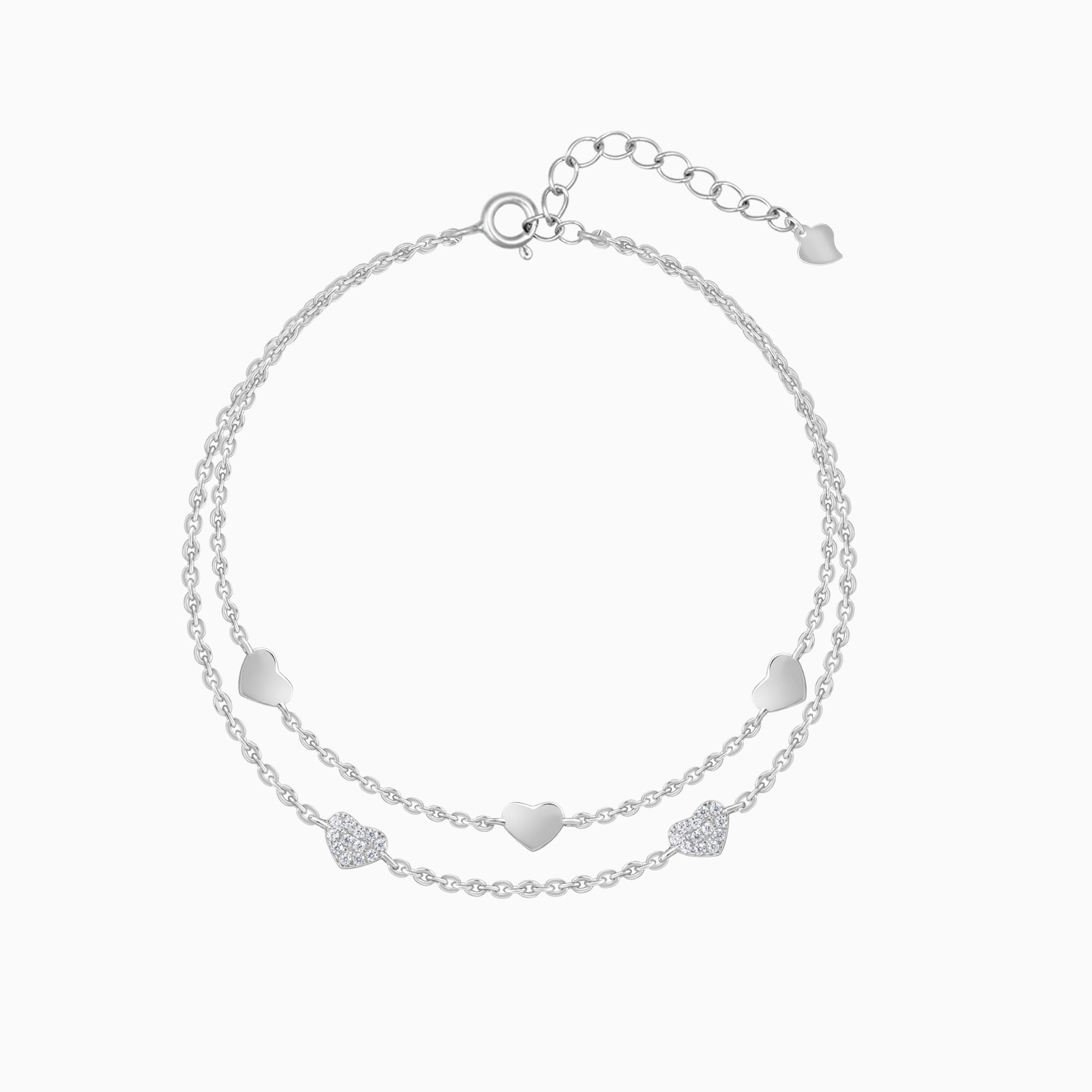 925 Sterling Silver Multi Layered Hearts Chain Bracelet
