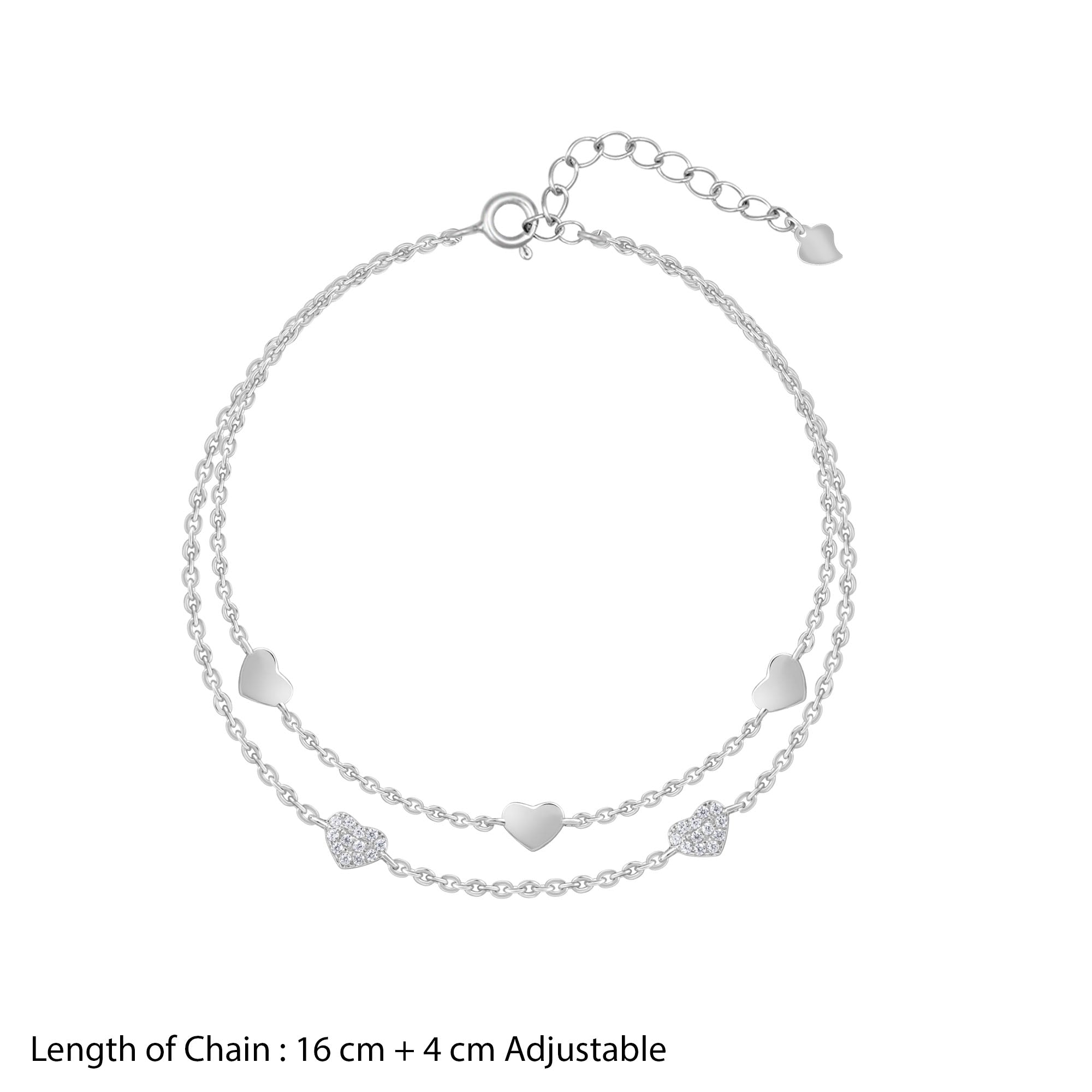 925 Sterling Silver Multi Layered Hearts Chain Bracelet