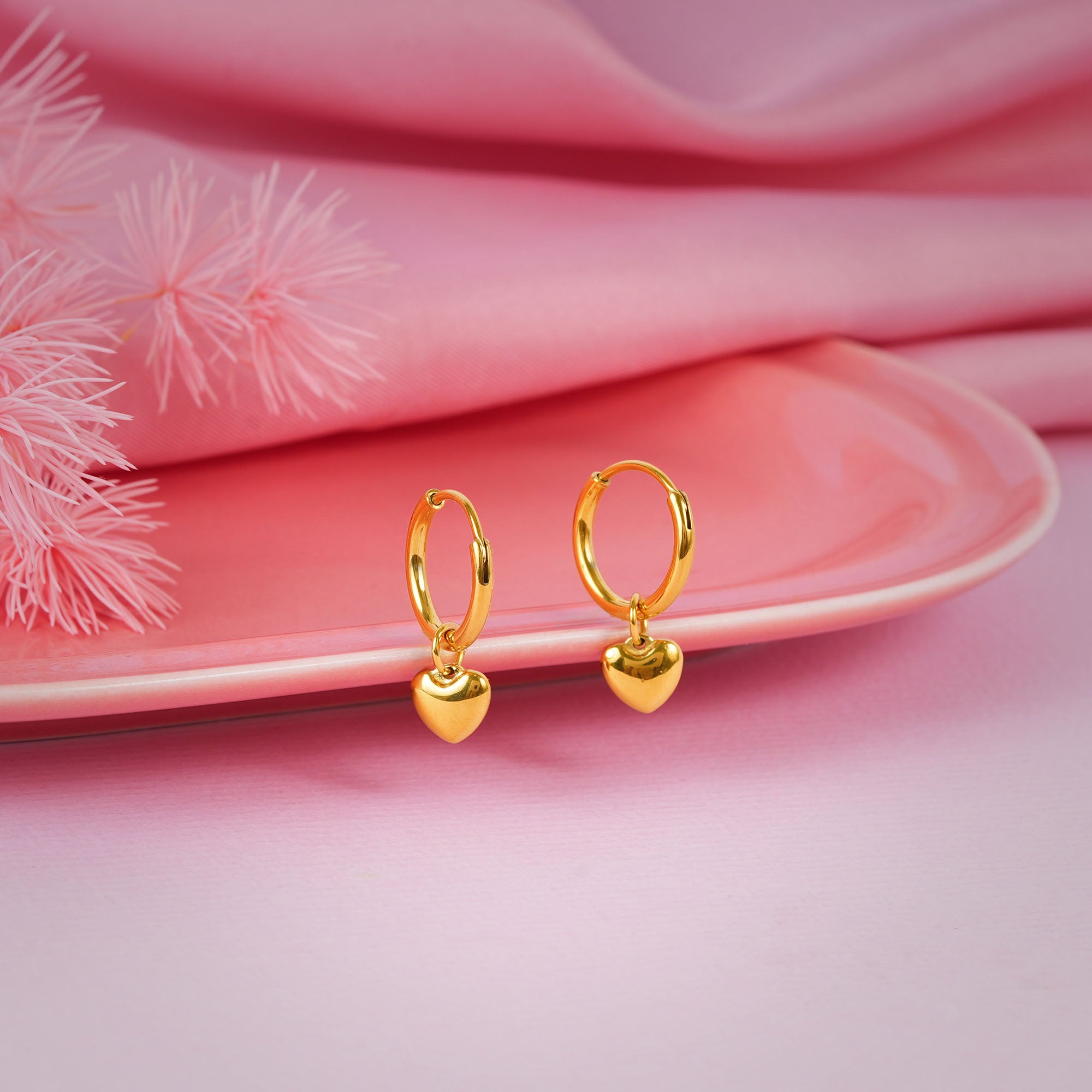 18K Gold Plated Golden Embrace Heart Drop Huggie Earrings