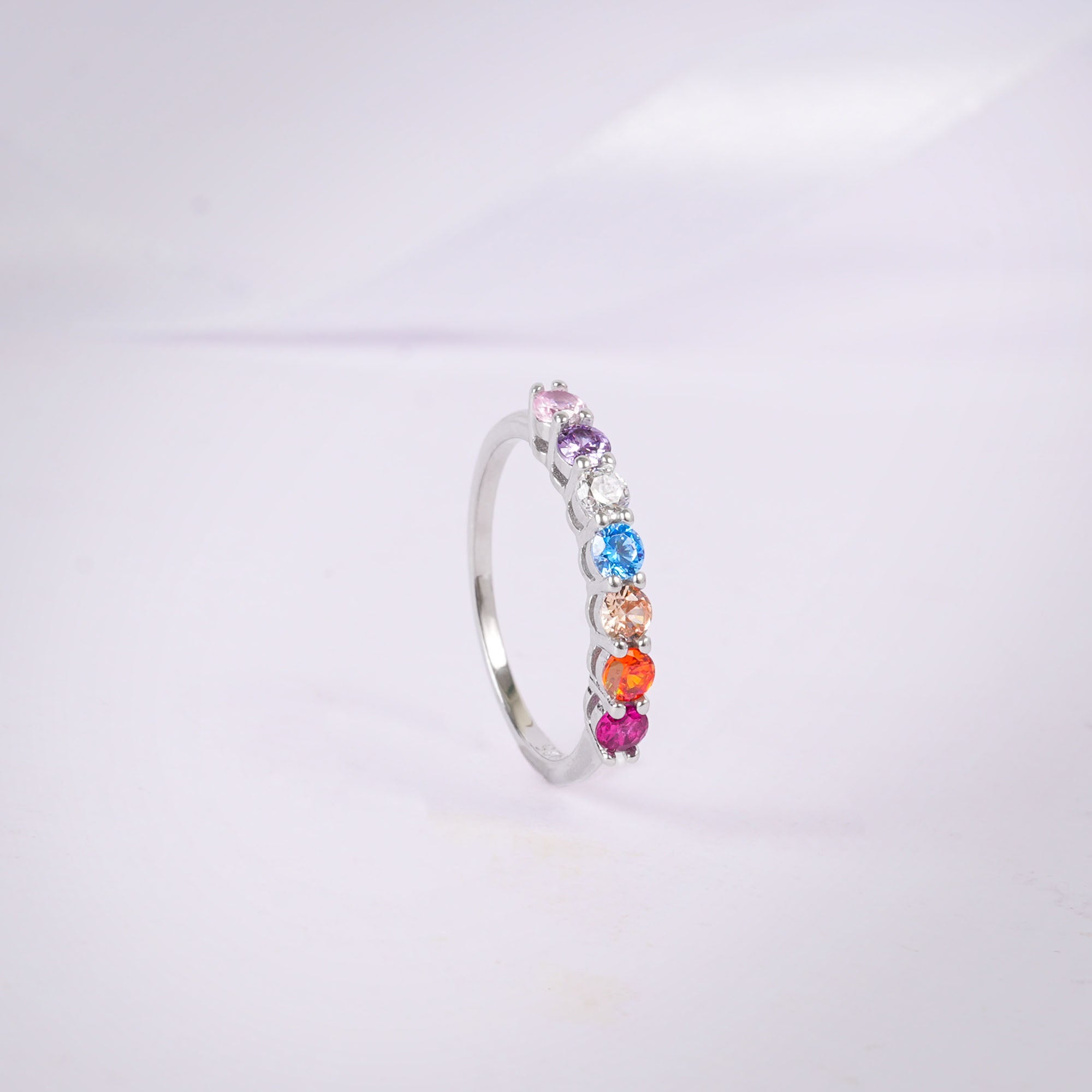925 Sterling Silver Rainbow Zircon Ring