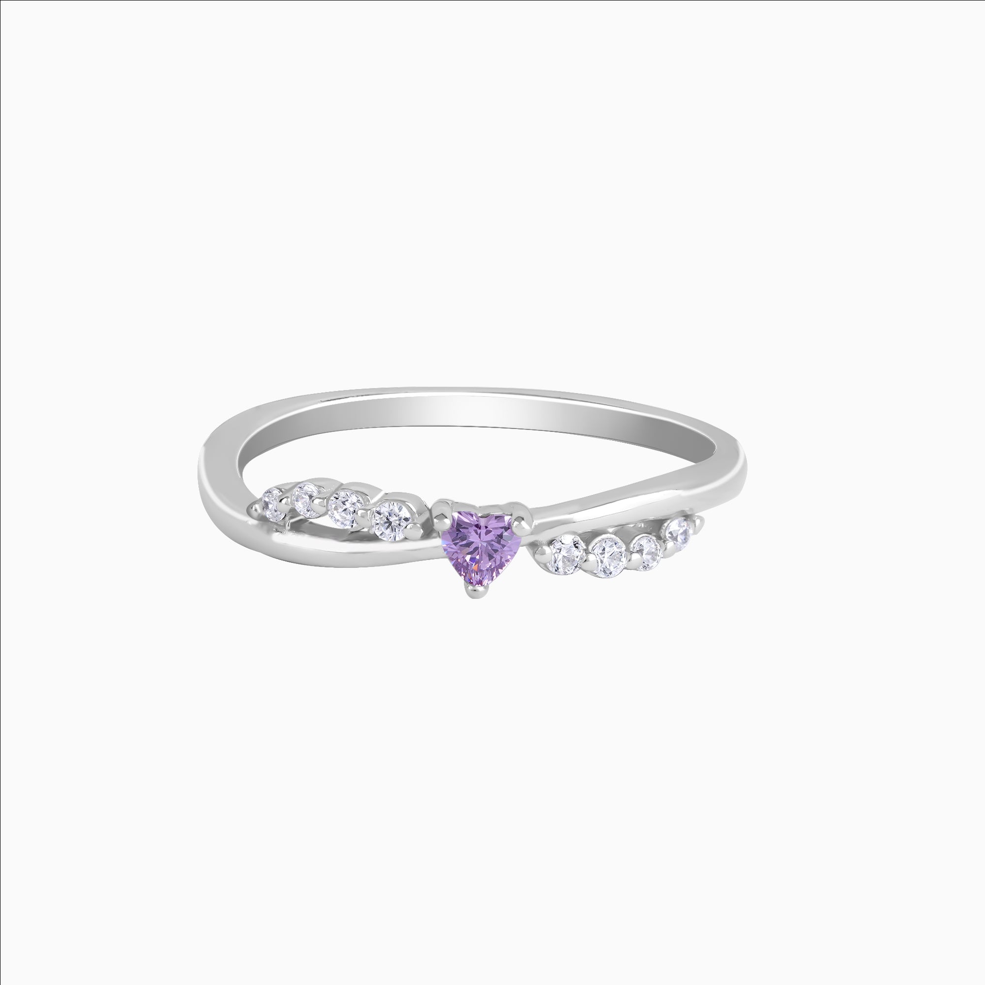 Heart-shaped purple zircon ring in 925 silver