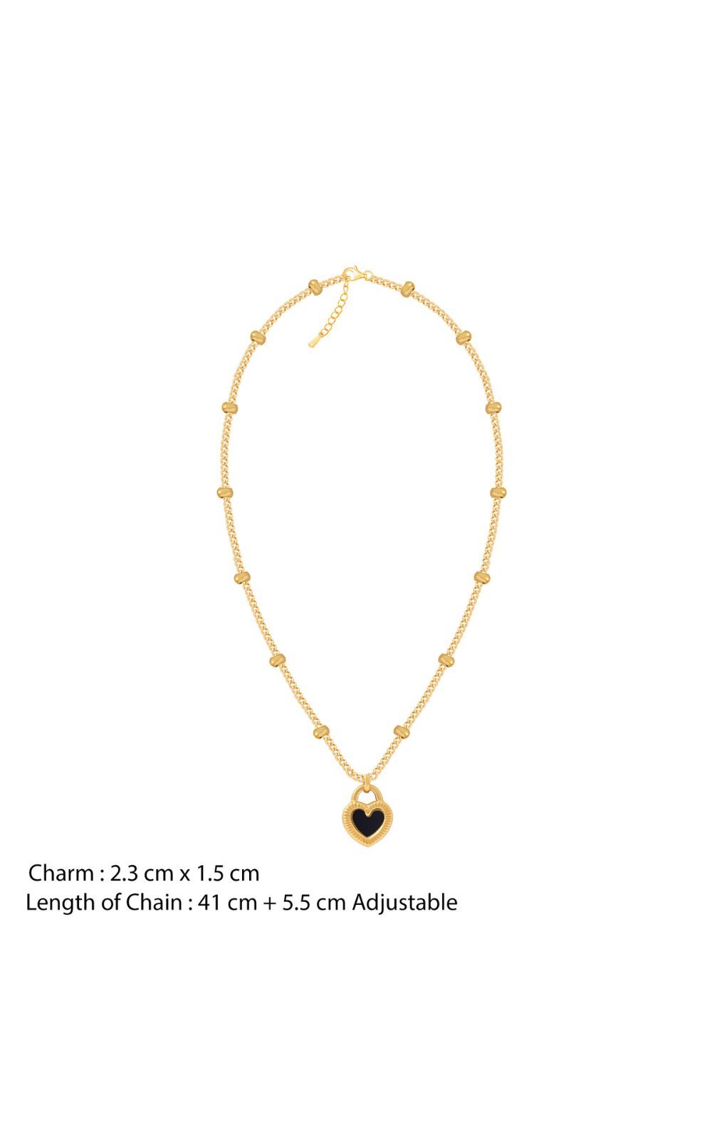 18K Gold Plated Two Sides of Love - Black & White Heart Pendant Necklace