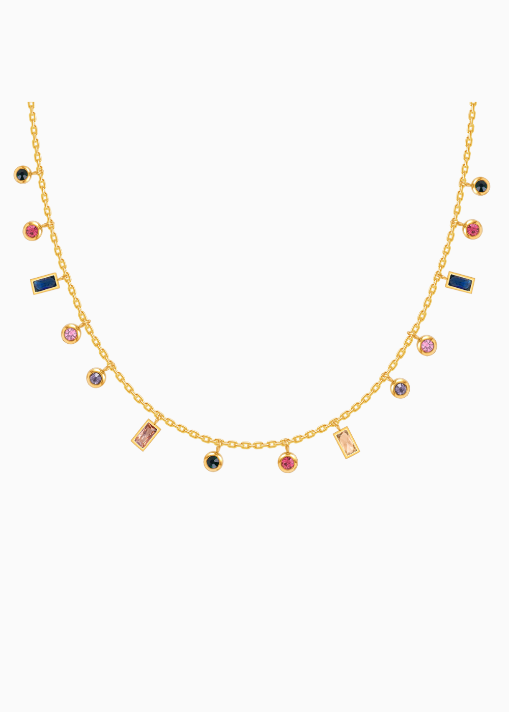 18K Gold Plated Golden Glow Multi-Color Charms Necklace