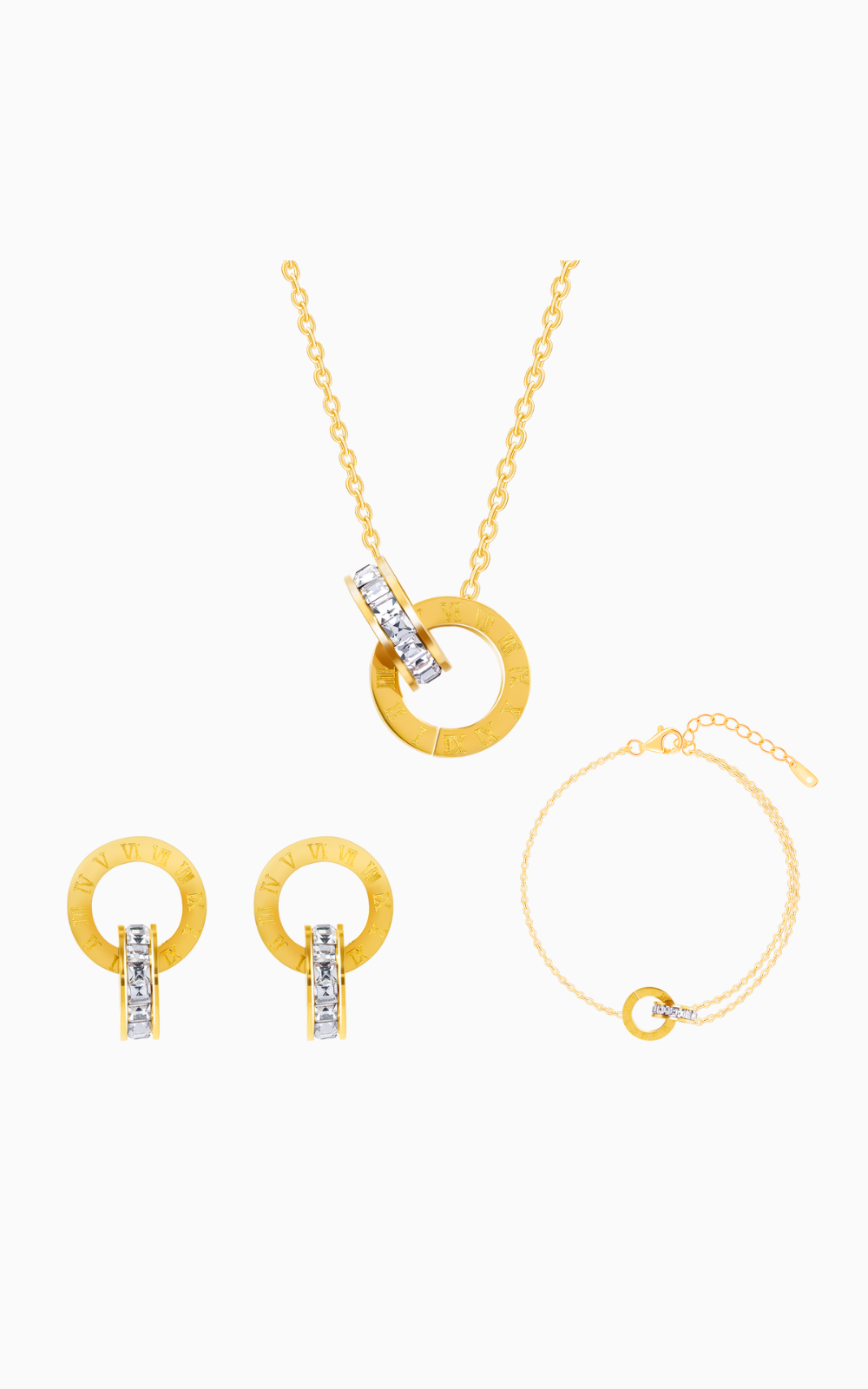 18K Gold Plated Golden Orbit Jewellery Set of 3 (Bracelet, Necklace, and Earrings)