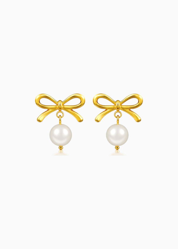 Pearl Bow Stud Earrings