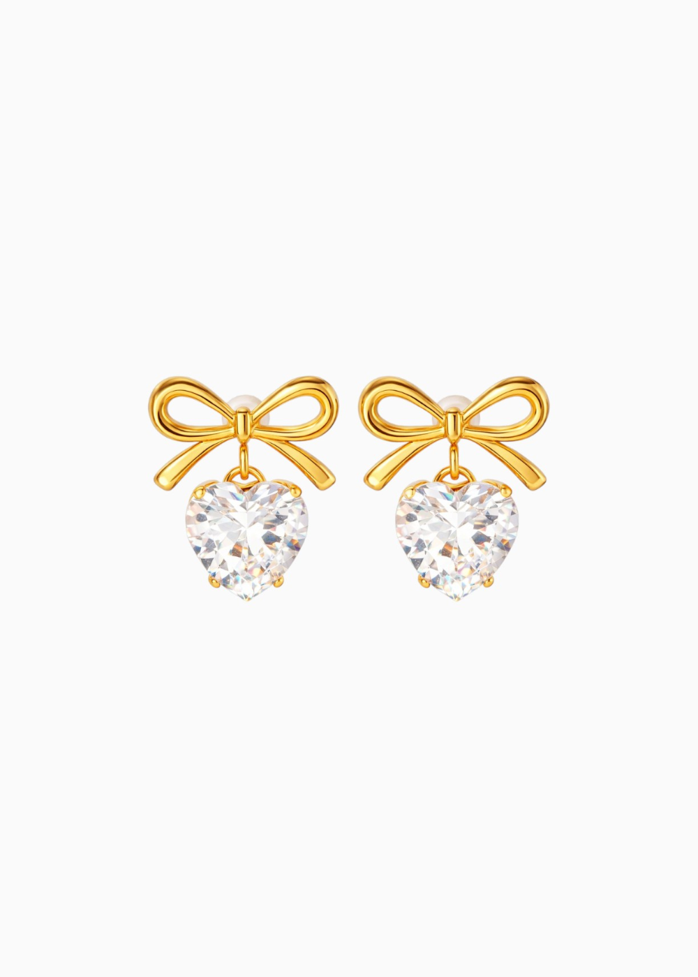 18K Gold Plated Bow & Heart Crystal Drop Earrings