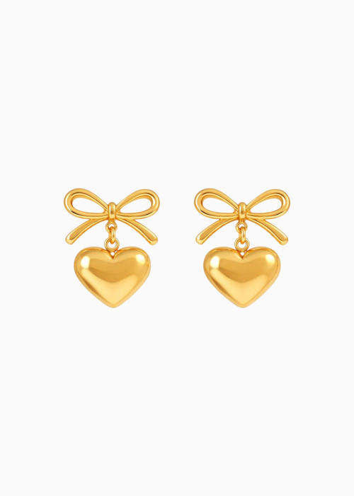 Heart Bow Earrings Gold