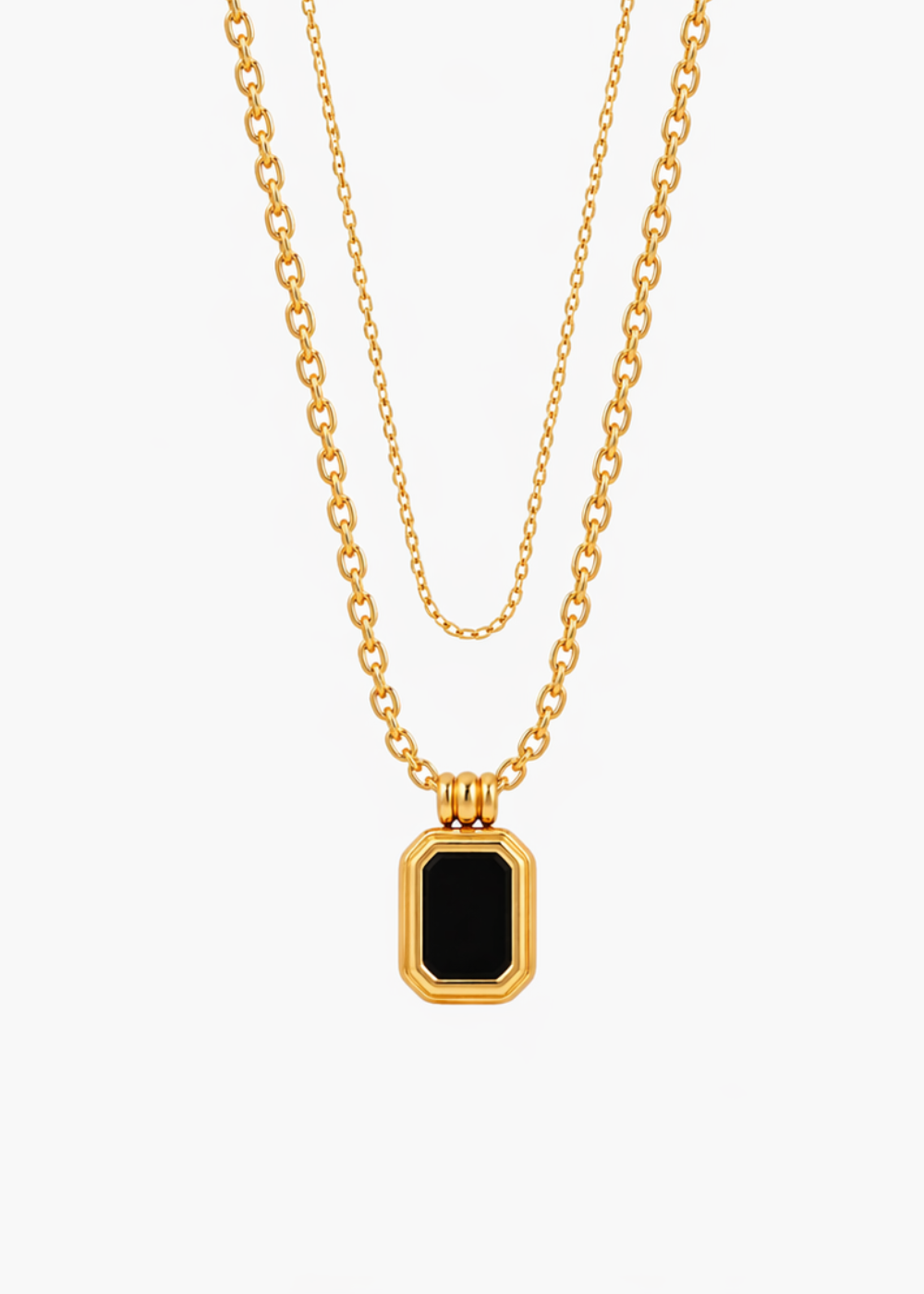 18K Gold Plated Black Onyx Double Layered Necklace