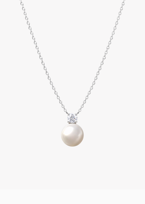 Crystal Pearl Pendant Necklace Silver