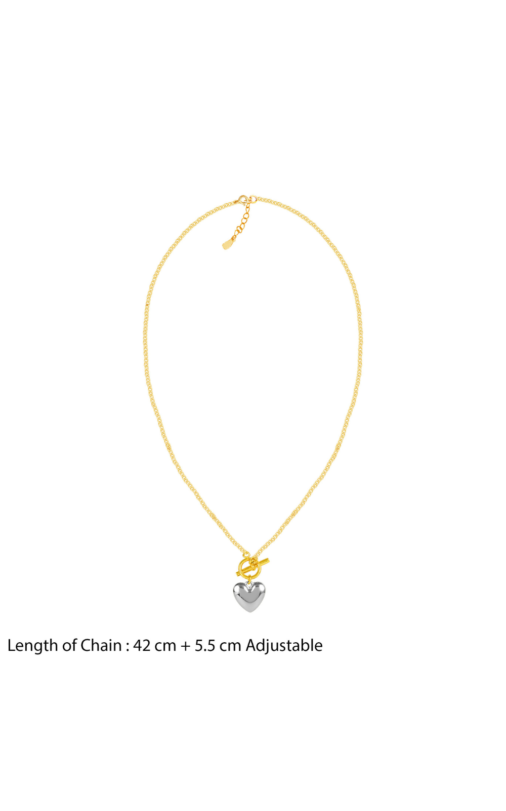 18K Two-Tone Plated Heavy Love Heart Pendant Necklace