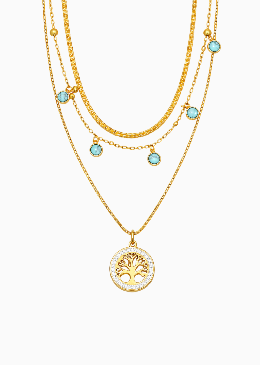 18K Gold Plated Tree of Life Layered Necklace
