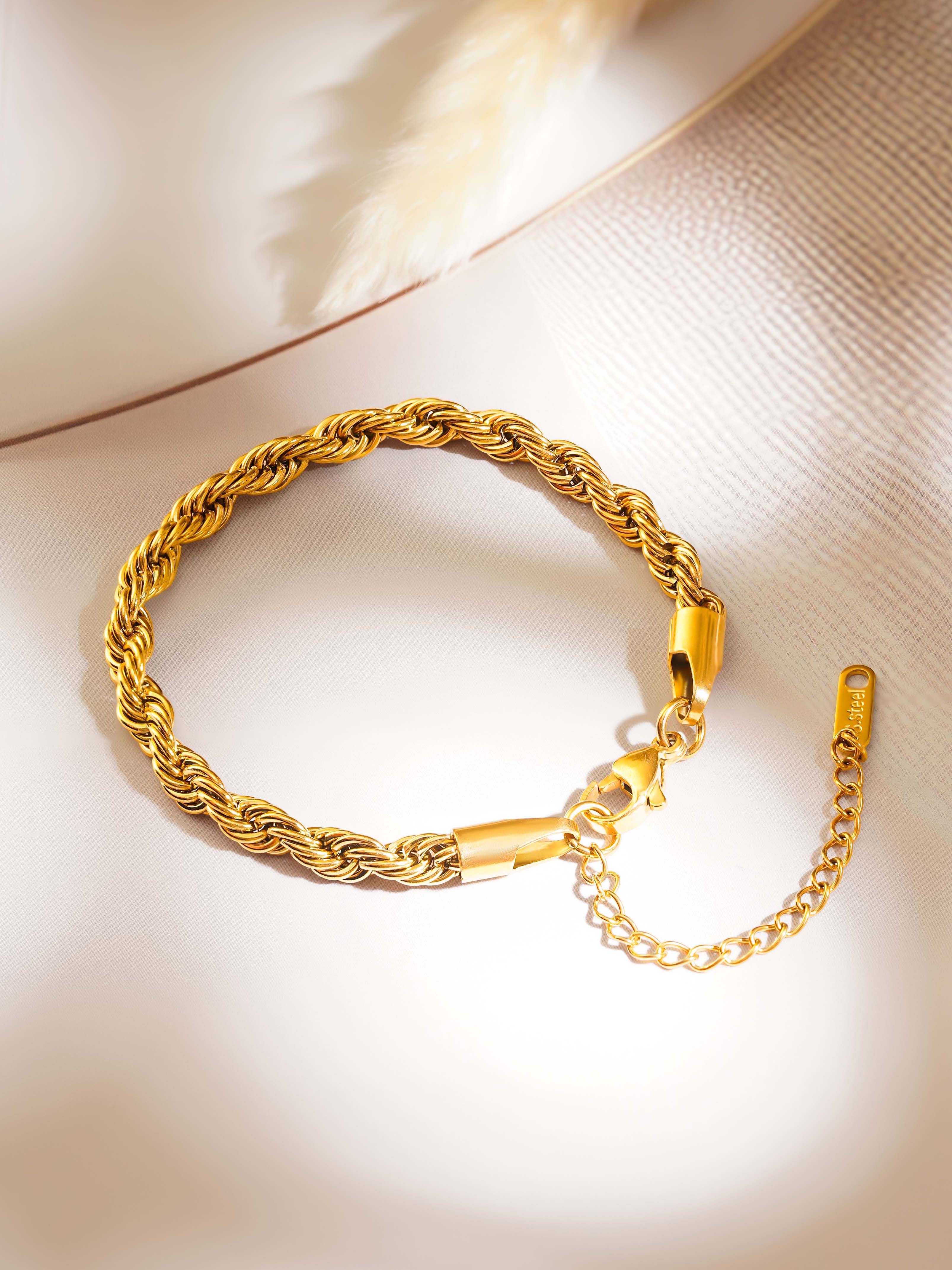18K Gold Plated Twist &amp; Bold Rope Cable Chain Bracelet