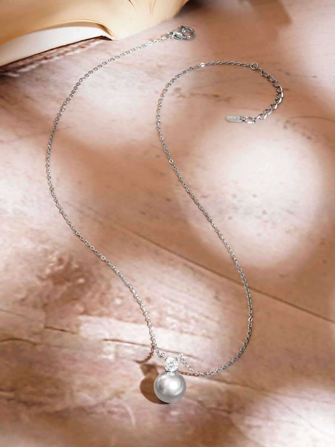 Crystal Pearl Pendant Necklace Silver