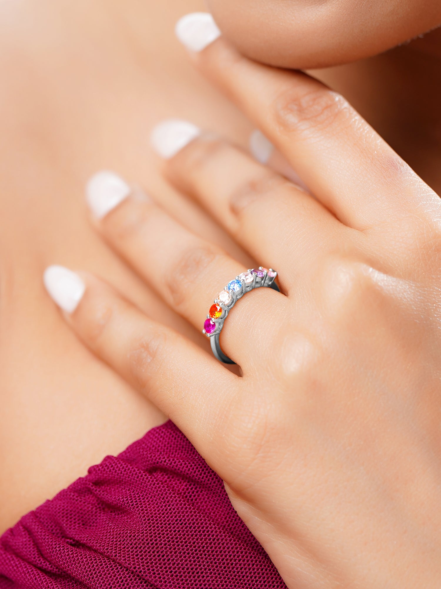 925 Sterling Silver Rainbow Zircon Ring